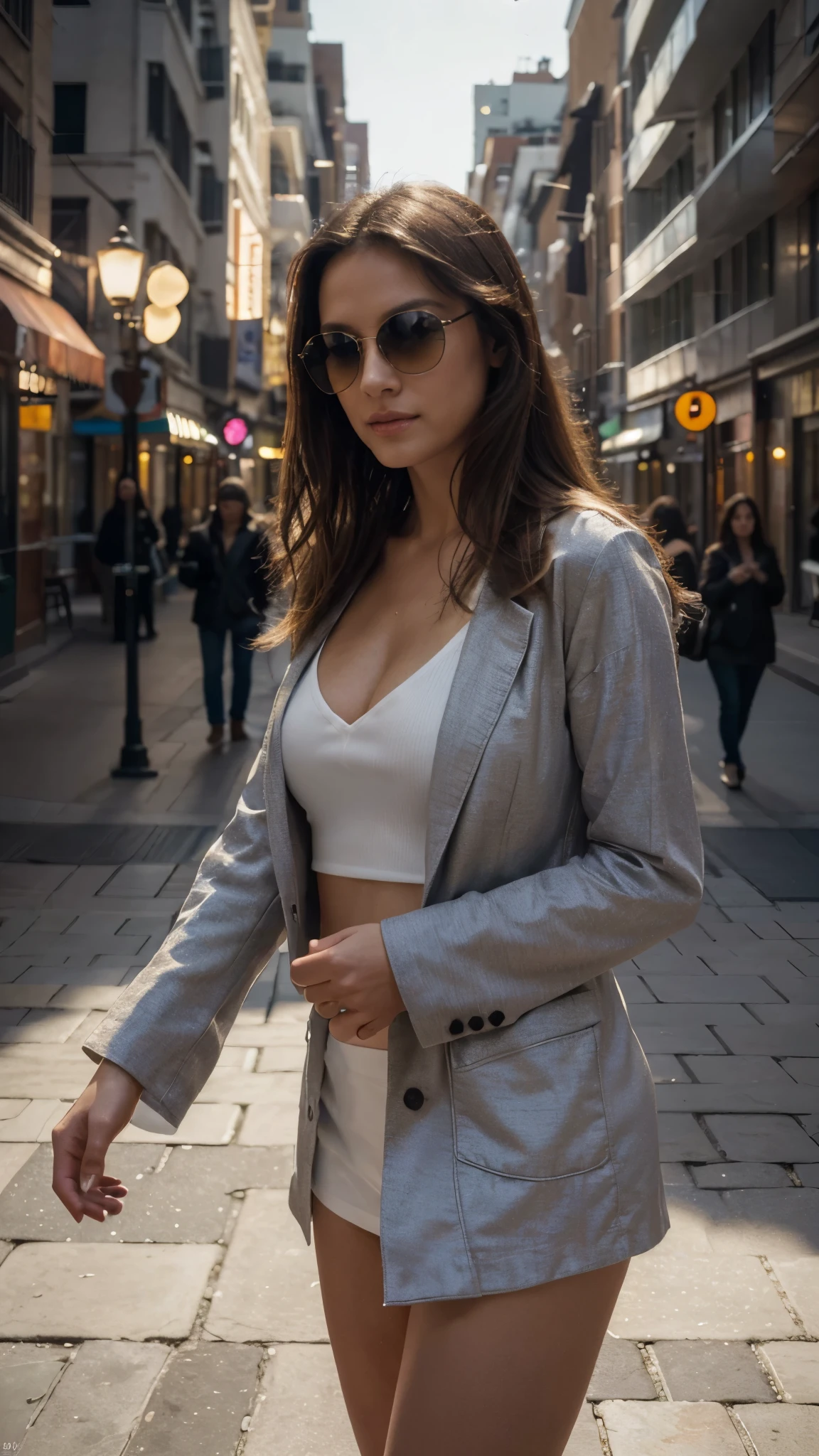smirk, regard de face, belle femme, jolie visage, bau coprs, belle robe blanche avec un liseré jaune, ((Place saint Pierre)), (au Vatican)