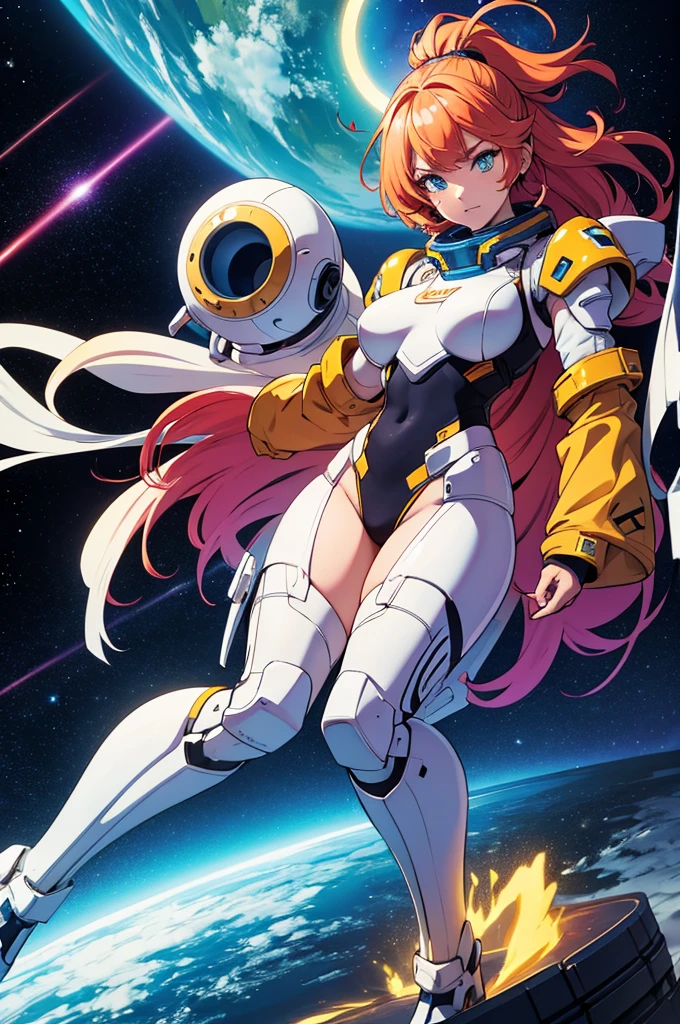 (best quality,4k,8k,highres,masterpiece:1.2),ultra-detailed,anime girl fantasy,sci-fi,space suit,big,front view,solo photo,thick hair,thick thighs,standing,thick legs,colorful,powerful lighting,deeper shadows,sharp focus,detailed facial features,sparkling eyes,stylish outfit,vibrant colors,background with celestial elements.