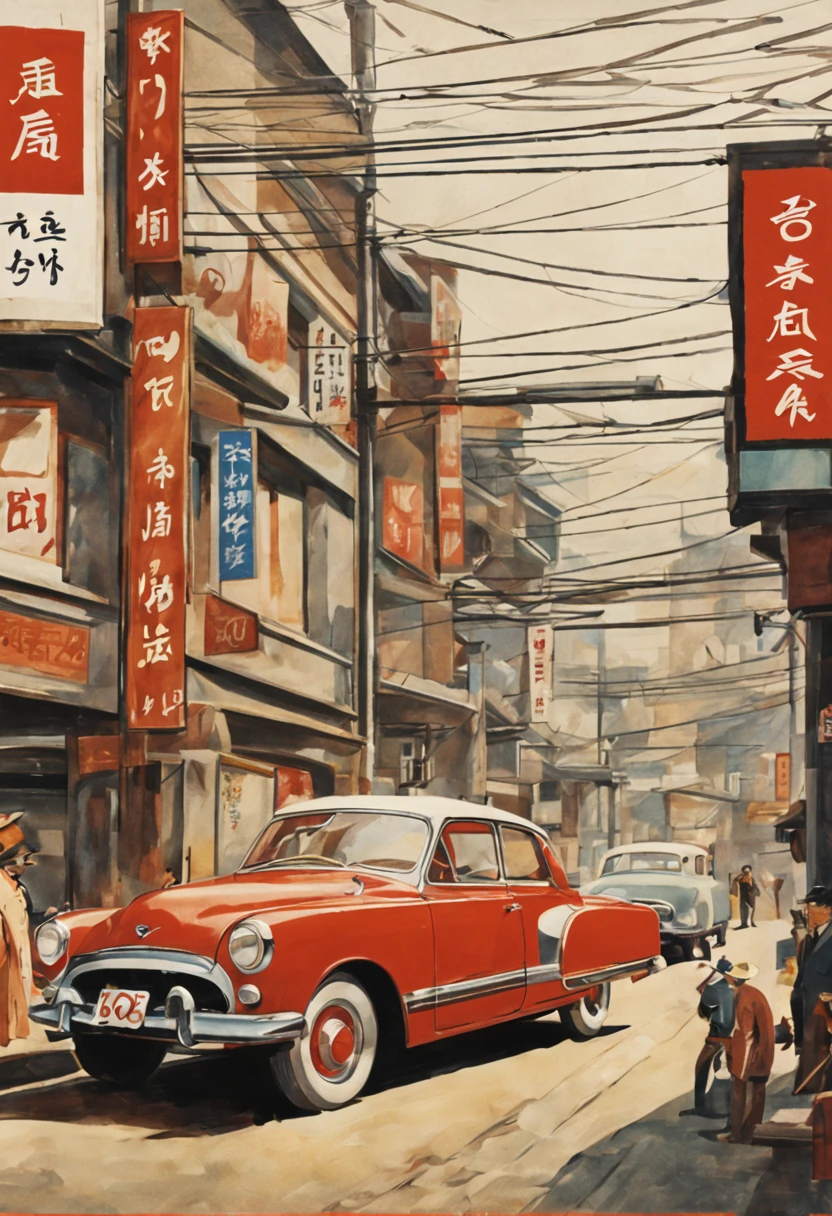 Good old days in Japan, 1950s, Ikasu cars, 5 cars, illustrations, 4K images.