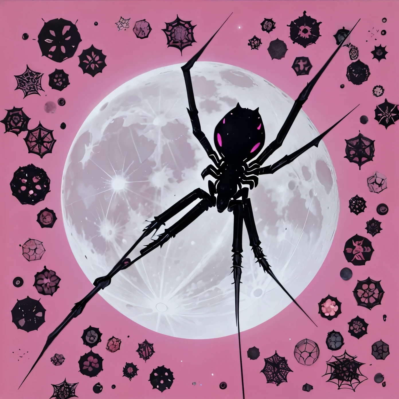 Spider, pink background, moon
