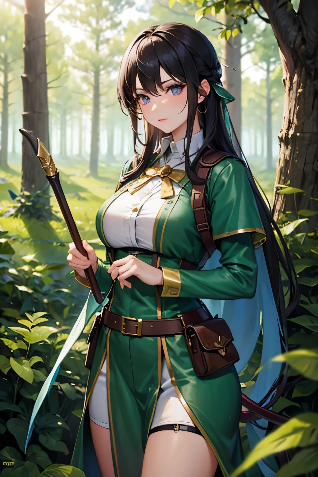 beautiful fantasy ranger woman in the forest