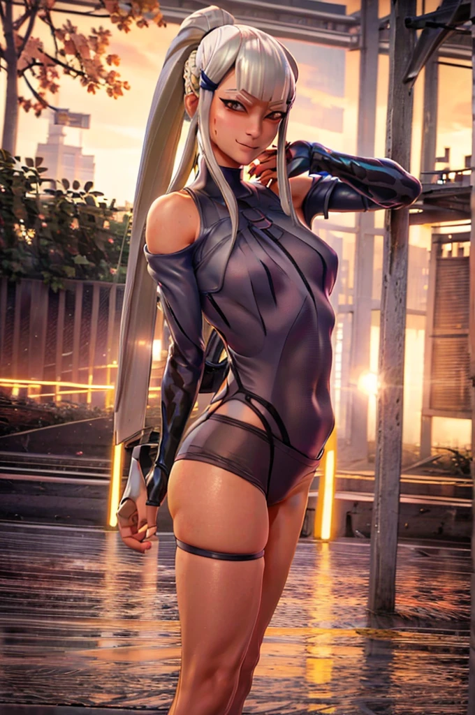 Mizuki, 1girl, solo, long hair, looking at viewer, smile, bangs, breasts, bare shoulders, shirt, tight shirt, bare shoulders, black shirt, short sleeves, closed mouth, t-shirt, night city view, portrait, shorts, skin tight shirt, tight shorts, butt, legs, seductive, realistic, (best quality), masterpiece, (ultra detail), ultra high res, (extreme detail), 8k, uhd
