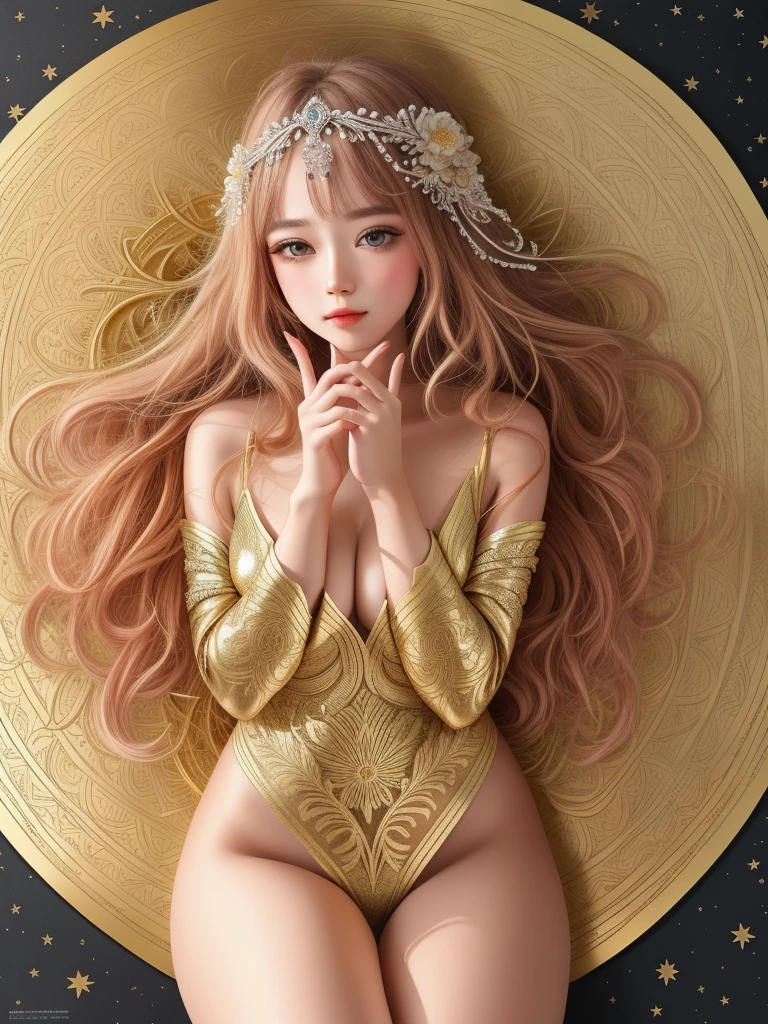 PerfectNwsjMajic,(masterpiece, top quality, best quality, official art, beautiful and aesthetic:1.2), (1girl), extreme detailed,colorful,highest detailed, official art, unity 8k wallpaper, ultra detailed, beautiful and aesthetic, beautiful, masterpiece, best quality, (zentangle, mandala, tangle, entangle) ,holy light,gold foil,gold leaf art,glitter drawing,