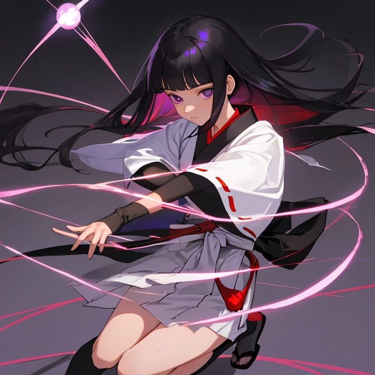 {{{{amazing quality, great quality, high quality, very aesthetic, aesthetic, best quality}}}},
realistic, photo, shadow, Three-dimensional, absurdres, Digital art,
{{{{Magical girl}}}}, beautiful girl, one girl, 13 years old,
black hair, long hair, straight hair, trimmed hair, shiny hair, blunt bangs, short sideburns,
purple eyes, {{big eyes}}, {{round eyes}}, tareme,
{{flat chest}}, {{small breasts}}, {{detailed body}}, slim thighs, thin thighs,
{{{mini white Japanese shrine maiden clothes}, {red mini hakama}, {red collar}}}, very long black scarf,
black fingerless gloves, black elbow gloves, black knee socks, black geta for women, black naginata,
{{magic circle}},