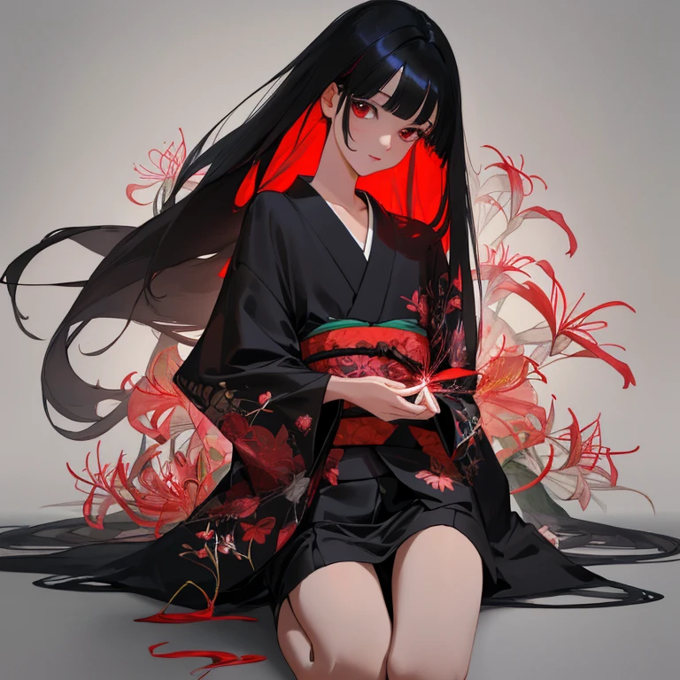 {{{{amazing quality, great quality, high quality, very aesthetic, aesthetic, best quality}}}},
realistic, photo, shadow, Three-dimensional, absurdres, Digital art,
{{{{Magical girl}}}}, beautiful girl, one girl, 13 years old,
black hair, long hair, straight hair, trimmed hair, shiny hair, blunt bangs, short sideburns,
red eyes, {{big eyes}}, {{round eyes}}, tareme,
{{flat chest}}, {{small breasts}}, {{detailed body}}, slim thighs, thin thighs,
{{{Floral black kimono}, white tabi, black geta for women, }}},
cluster amaryllis, black butterfly, Shoji,