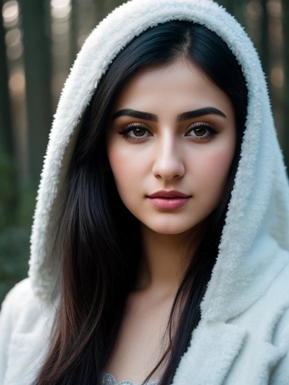 close up of a Azerbaijan woman, black hair, winter forest, natural skin texture, 24mm, 4k textures, soft cinematic light, RAW photo, photorealism, photorealistic, intricate, elegant, highly detailed, sharp focus, ((((cinematic look)))), soothing tones, insane details, intricate details, hyperdetailed, low contrast, soft cinematic light, dim colors, exposure blend, hdr, faded, 25 years old Azerbaijan girl