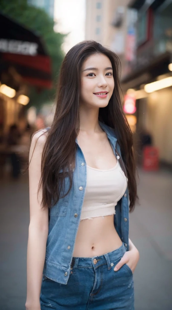 ((Masterpiece, Top image quality, high resolution、alone、shiny skin))(on the table, best quality, actual, super detailed, meticulous, high resolution, 8k wallpaper), Close-up portrait of a beautiful woman, Chariada, smiling, light brown messy hair, Perfect dynamic composition, 美丽meticulous的眼睛, Just like the cover of a fashion magazine, on campus