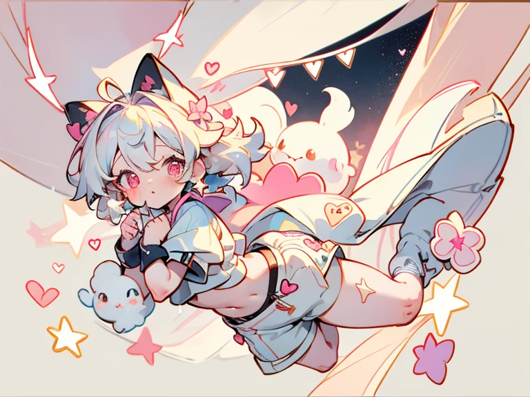 a sticker、tchibi、((Super close-up of chest、tits a sticker))、depiction of chest and face、Colossal tits、cleavage of the breast、breast closeup、Depiction of only the chest、tongue、sticking out the tongue、long tongue、Mouth open、Rabbit ears、No background、white backgrounid、