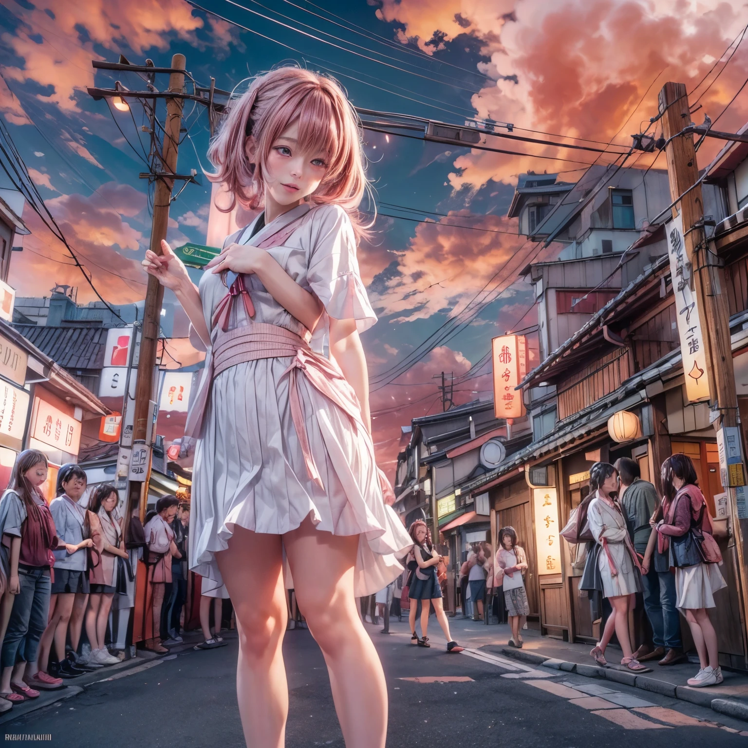 ((NSFW:-0.95)), (((nipple:-0.9))), ((Acutance:0.85)), (from below, The Sky takes up more than third of the composition ) . The background is the downtown area at (Twilight:1.4), (((Red-dyed clouds above hed:1.3))), { (many colorful Lights:1.2) | lens flare | Burning | heyz | (luminous Particles) | Mystic sight } . (Masterpiece:1.2) of professional Analog photo with Hasselblad, (((realistic and photorealistic with touch of rawness:1.37))), physically-based 3D rendering with ultra-detailed. ((( A KAWAII girl in WHITE Fundosh and Happi, at Hakata Gion Ymakasa Festival ))) . Assfocus and she looking ahead .