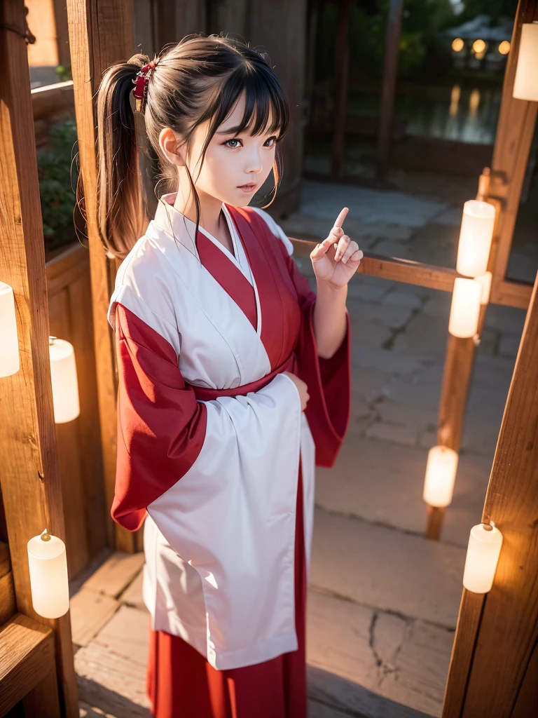 shrine maiden of ancient japanese shrine, combat readiness, pretty girl, kimono, long white hair in a ponytail, fox ears, fluffy fox tail, red fullmoon, dark colored haori, evil laugh, , Holding a priestess's wand, control fire, Ghosts and spirits fly around her, at night, very detailed, vivid appearance, creative action, very detailed, Imaginative, , voluntary, highest quality, skin texture, intricate details, (cinematic lighting), RAW photo, 8K, masterpiece,highest quality,super detailed,very detailedイラスト,very detailed,intricate details,High resolution,超intricate details,very detailed 8K cg wallpaper,