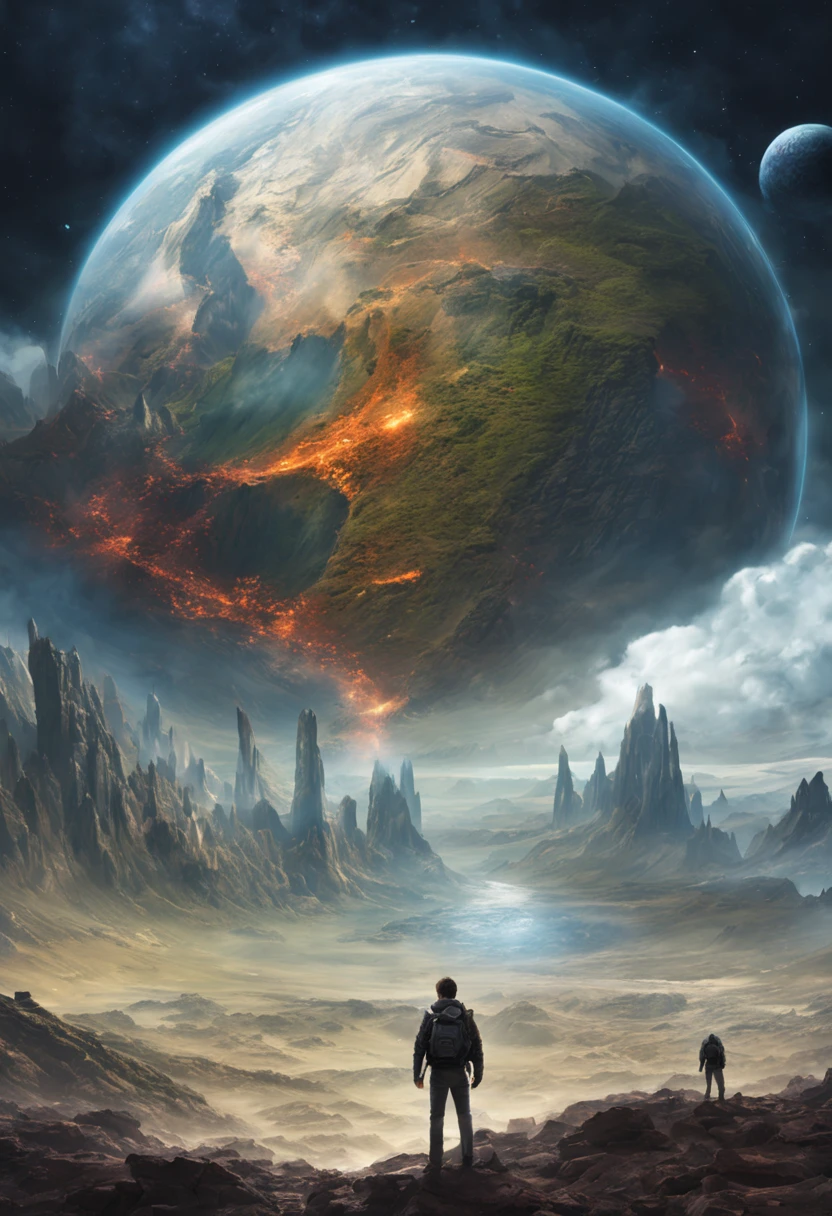 Ends of the earth, half of a huge planet, science fantasy, high quality.