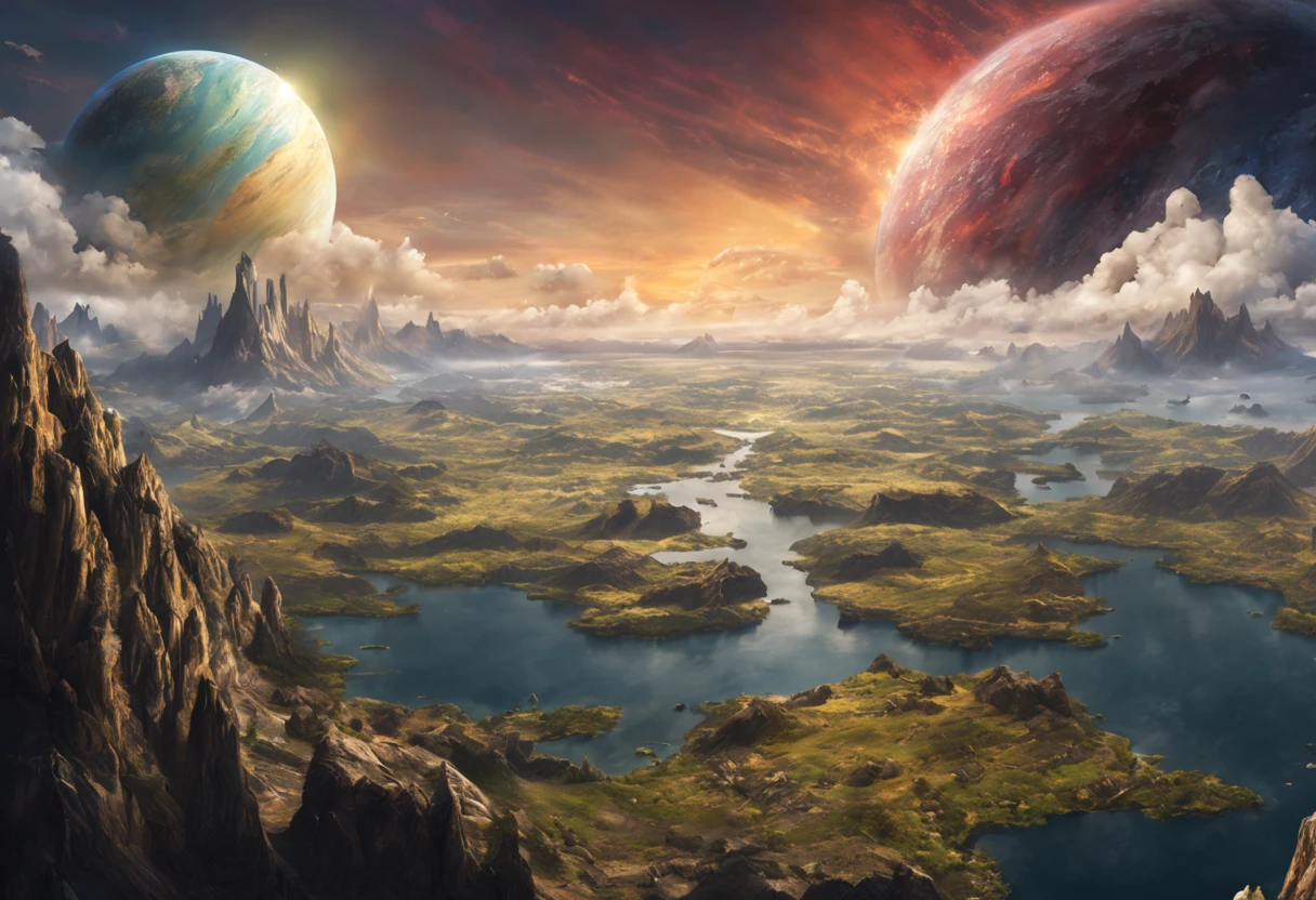 Ends of the earth, half of a huge planet, science fantasy, high quality.