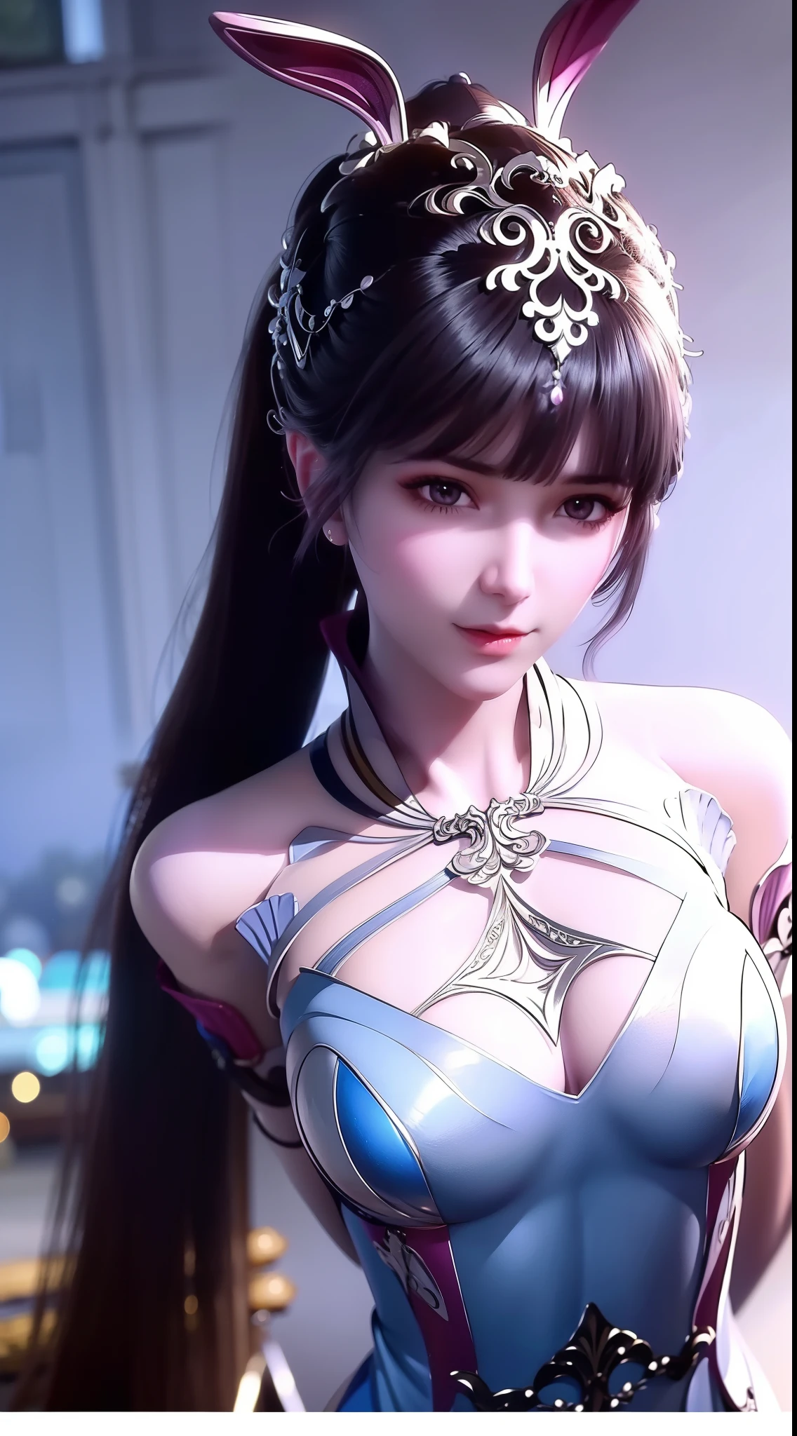 Close-up of a woman in a silver blue dress, Cheng Weipan Art Station, Xiuxian Technology Sense, Detailed Fantasy Art, Stunning Character Art, Epic Exquisite Character Art, Beautiful Armor, Extremely Detailed Art Budding, Detailed Digital Animation Art, Art Station Pixiv on Artgerm, Armor Girl, Exquisite Intricate Headdress and Jewelry巨大的乳房、露出胸部、露出乳房、巨大的胸部，巨大的乳房、露出胸部、露出乳房、巨大的胸部，