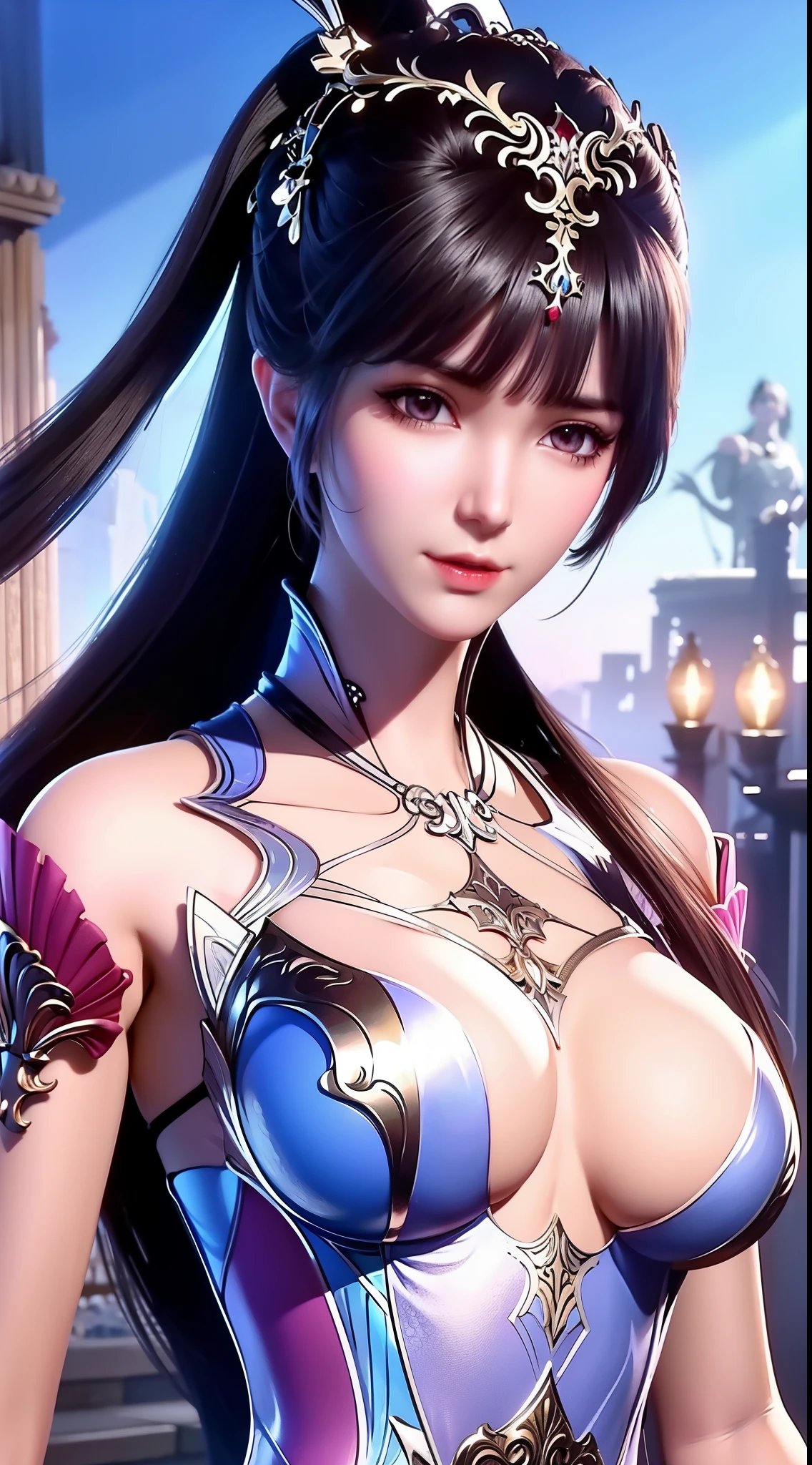 Close-up of a woman in a silver blue dress, Cheng Weipan Art Station, Xiuxian Technology Sense, Detailed Fantasy Art, Stunning Character Art, Epic Exquisite Character Art, Beautiful Armor, Extremely Detailed Art Budding, Detailed Digital Animation Art, Art Station Pixiv on Artgerm, Armor Girl, Exquisite Intricate Headdress and Jewelryhuge breasts、exposing her chest、Show breasts、huge boobs,huge breasts、exposing her chest、Show breasts、huge boobs,huge breasts、exposing her chest、Show breasts、huge boobs,huge breasts、exposing her chest、Show breasts、huge boobs,huge breasts、exposing her chest、Show breasts、huge ,
