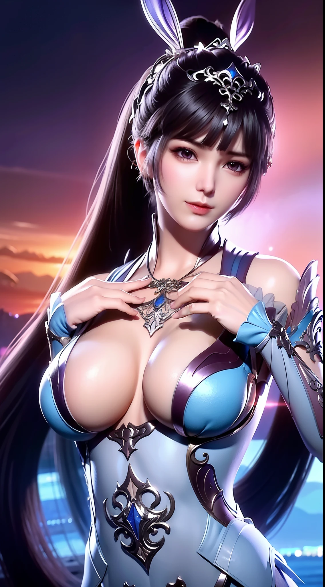 Close-up of a woman in a silver blue dress, Cheng Weipan Art Station, Xiuxian Technology Sense, Detailed Fantasy Art, Stunning Character Art, Epic Exquisite Character Art, Beautiful Armor, Extremely Detailed Art Budding, Detailed Digital Animation Art, Art Station Pixiv on Artgerm, Armor Girl, Exquisite Intricate Headdress and Jewelryhuge breasts、exposing her chest、Show breasts、huge boobs，huge breasts、exposing her chest、Show breasts、huge boobs，huge breasts、exposing her chest、Show breasts、huge boobs，huge breasts、exposing her chest、Show breasts、huge boobs，huge breasts、exposing her chest、Show breasts、huge ，