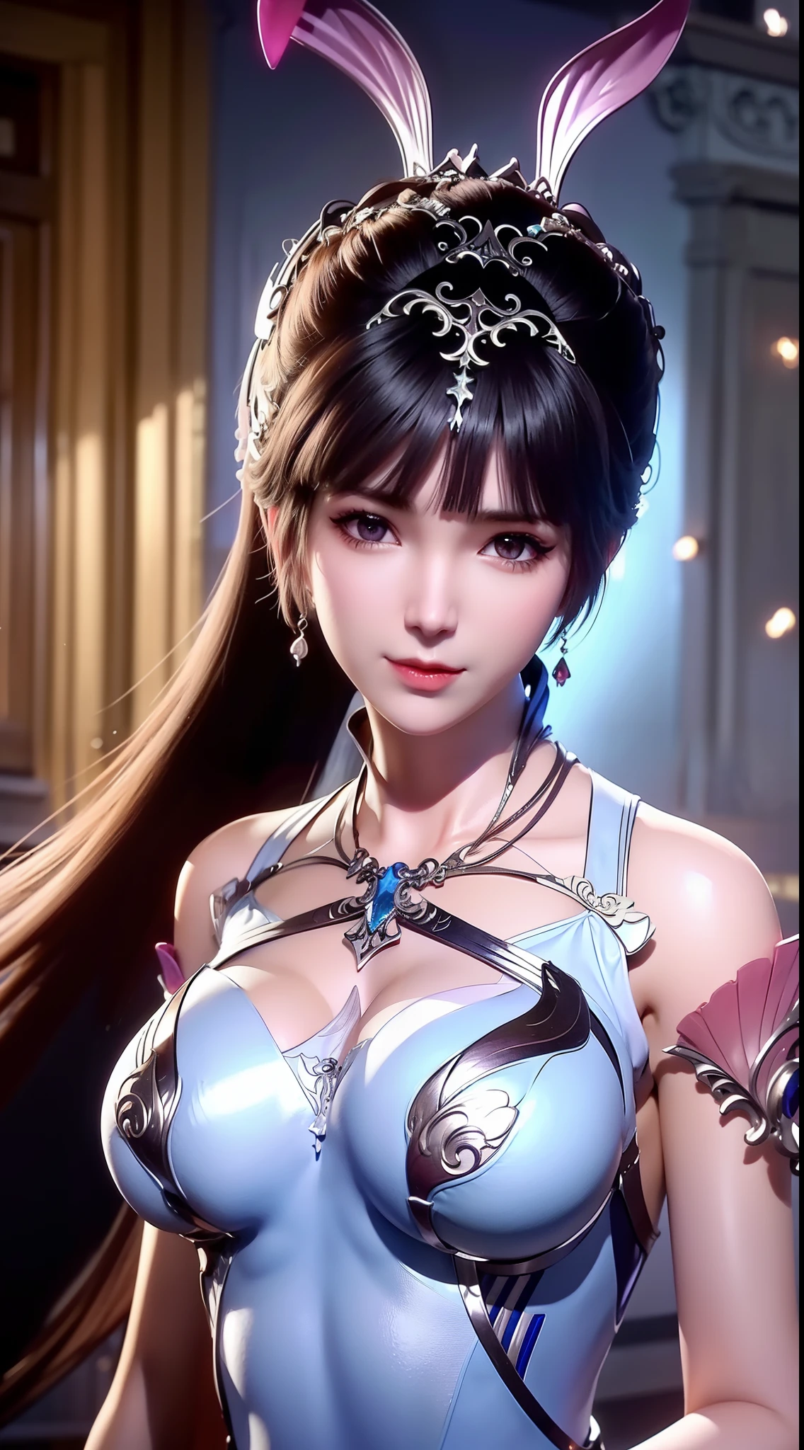 Close-up of a woman in a silver blue dress，Cheng Weipan Art Station，Xiuxian sense of technology，detailed fantasy art，Stunning character art，Epic and refined character art，beautiful armor，Extremely detailed artistic germination，detailed digital anime art, Artgerm on the art station Pixiv，Swimsuit girl，Exquisite and intricate headwear and jewelry