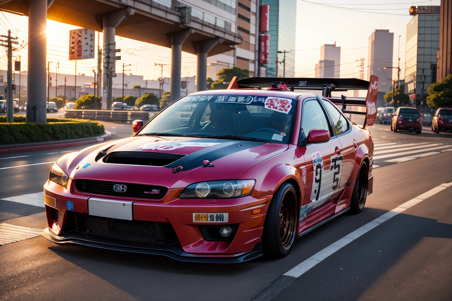 Tokyo Soda,drift car,tokyo city sunset,