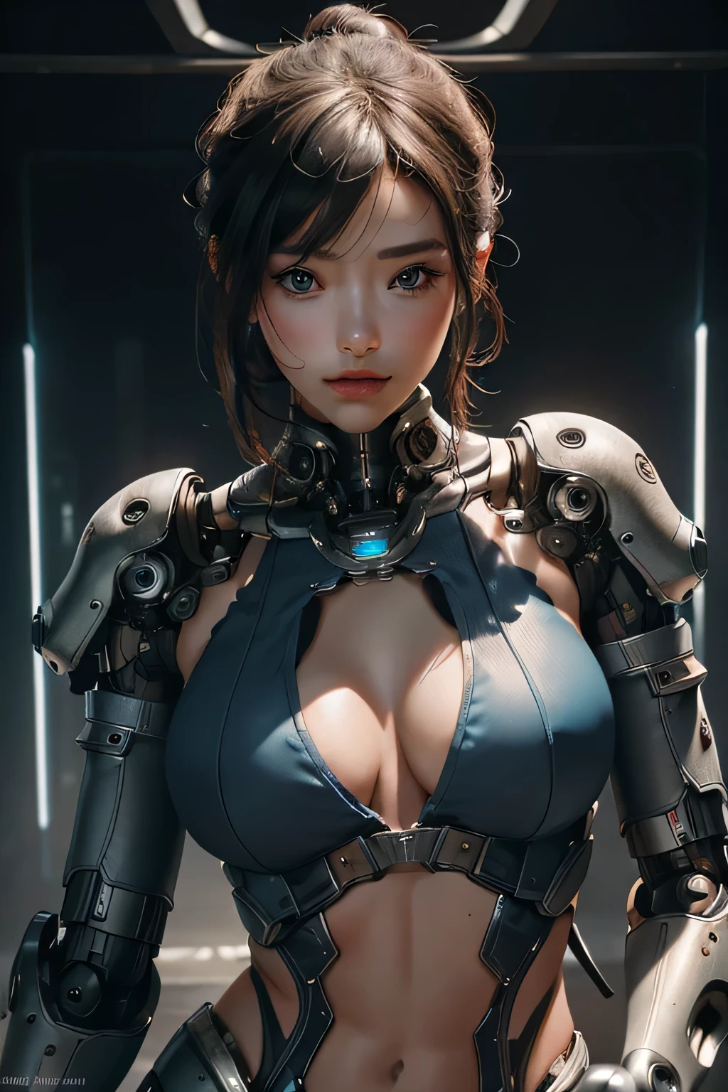 Highest quality portrait of a cute cyborg girl: 1.5. Magically blending organic charm with outstanding detail, this super high resolution image showcases a perfect robot girl. Her abs are accentuated by the intricately detailed decoration, seamlessly merging sci-fi and cyberpunk themes. With intricate mechanical aesthetics, complex mechanics, and virtual engine 5, every detail is rendered to perfection using perfect detail rendering and octane rendering in a stunning 8K, ultra HD display. This porcelain robot girl exudes a futuristic allure, making her a must-have decoration in any modern collection. Sexy and alluring, her curves are accentuated by her all