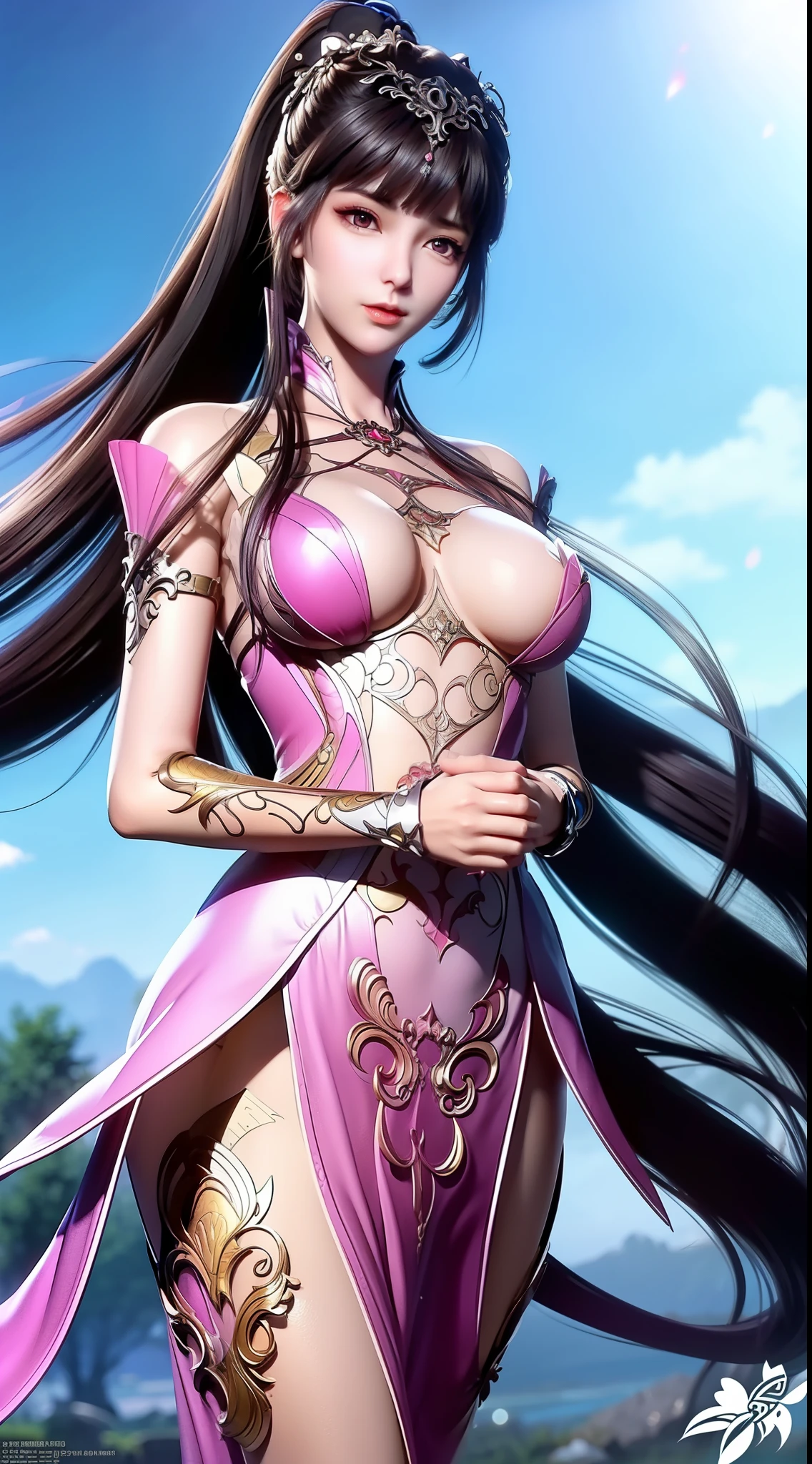 A close-up of a woman dressed in ancient costume with Chinese elements,Classical art,Cultivate the elemental sense of immortals,detailed fantasy art,Stunning character art,Epic and refined character art,Beautiful Chinese costumes,Extremely detailed artistic germination,Detailed digital anime art, Artgerm on the art station Pixiv,Swimsuit girl,Exquisite and intricate headwear and jewelryhuge breasts、exposing her chest、Show breasts、huge boobs,huge breasts、exposing her chest、Show breasts、huge boobs,huge breasts、exposing her chest、Show breasts、huge boobs,huge breasts、exposing her chest、Show breasts、huge ,