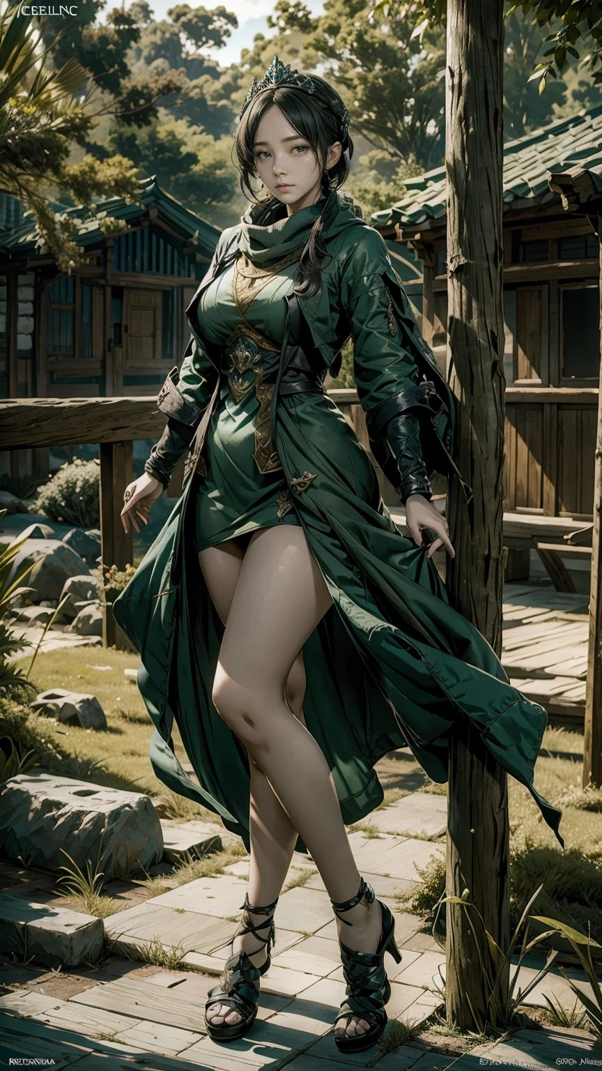 Woman in long green scarf and blue dress, beautiful character drawings, beautiful fantasy empress, by Jan J., style of types of bacteria, types of bacteria and ruan jia, extremely detailed types of bacteria, trending types of bacteria, types of bacteria. anime illustration, ruan jia and types of bacteria, Inspired by Poofa, types of bacteria detailed