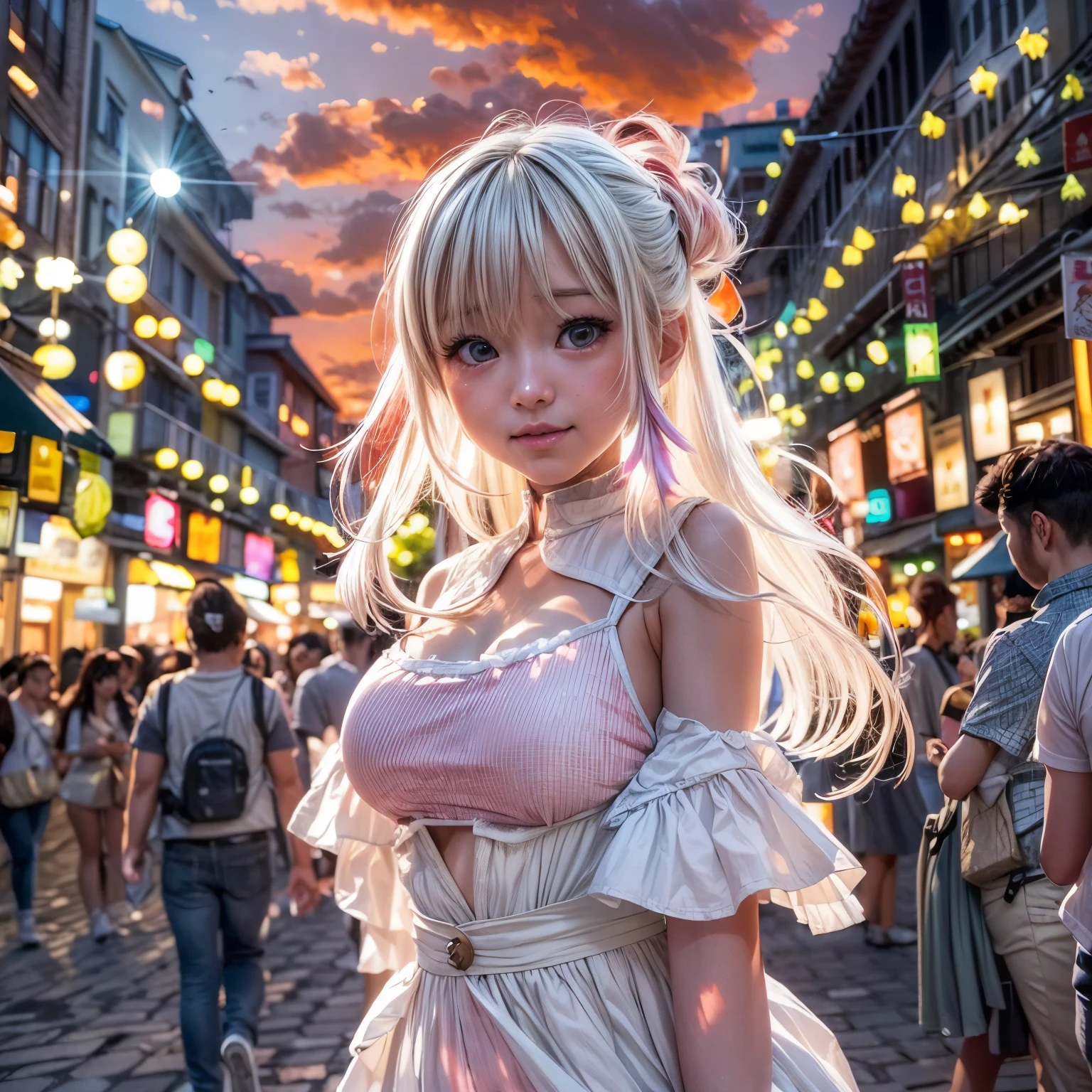 ((NSFW:-0.95)), (((nipple:-0.9))), ((Acutance:0.85)), (from below, The Sky takes up more than third of the composition ) . The background is the downtown area at (Twilight:1.4), (((Red-dyed clouds above hed:1.3))), { (many colorful Lights:1.2) | lens flare | Burning | heyz | (luminous Particles) | Mystic sight } . (Masterpiece:1.2) of professional Analog photo with Hasselblad, (((realistic and photorealistic with touch of rawness:1.37))), physically-based 3D rendering with ultra-detailed. ( A KAWAII girl in ((WHITE Fundosh and Happi:1.2))), at Hakata Gion Ymakasa Festival ))) . (((Exposed:0.8))), Assfocus and she looking ahead .