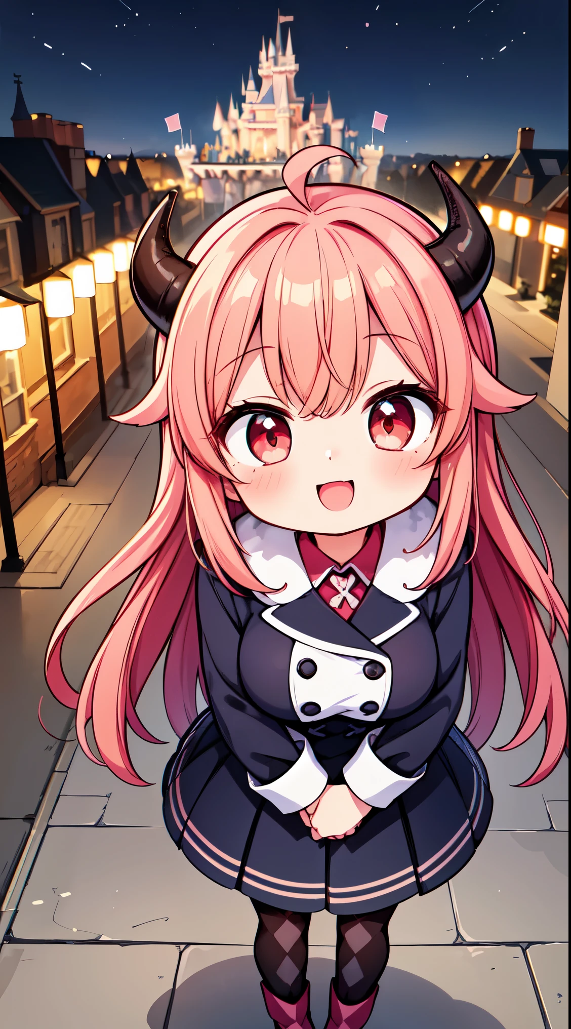 (super fine illustration:1.2),(masterpiece, 8k), (best quality, high quality:1.4), perfect anatomy, hyper detailed, ultra detailed,masterpiece background,beautiful detailed background, v8k wallpaper,perfect design,award-winning art,atmospheric, 


BREAK, 1 beautiful girl, (Beauty:1.5),(Chibi:0.5),(kawaii:2.0),(Cool:2.0),(17 year old girl),(Solo:1.65),BREAK, (huge-breasted:1.35), Clear skin, Beautiful skin, Shy, 1 beautiful woman,Demons,Colossal tits(Hair Bow, Red hair, Long hair, flipped hair, hair messy,Wings of an angel on the back, Demon King's horn on the head:1.2), (Red Eyes, long eyelashes, Double eyelids: 1.2), Shiny skin,de pele branca,dial,(best quality face),(Top quality glowing eyes),(Doya face,brave face:1.45),(The best smile,:D:1.45), BREAK,

BRAKE BREAK
((Argyle pattern:1.2) knit long sleeve sweater in red, white, green and brown),
BREAK
red pleated skirt, pantyhose, fur ankle boots, full body,

BREAK  (Disneyland white Cinderella castle behind:1.3),(town street:1.3),(stall, cart:1.25), (Disneyland Parade background:1.3),detailed confetti in the air,festival,(glitter:1.2), (light sparkles:1.2),night scene, (night sky:1.1),fine weather,(Crowded, bustling with people in the distance :1.15),fireworks,


BREAK,wakame,wakame,wakame,(from above,cowboy shot:1.5) , nose blush, heavy breathing, steam, ((:o):1.2),walking,

BREAK, ,(Blurry background:1.3),(absurderes, hight resolution, Super Detail Art),cel shading,Clear Color, Lonely optical effect, Beautiful pictures, Bright glow, mystic atmosphere,(Close-up of girl:0.8), Mystical light particle effect,manga influence, clean line drawings,