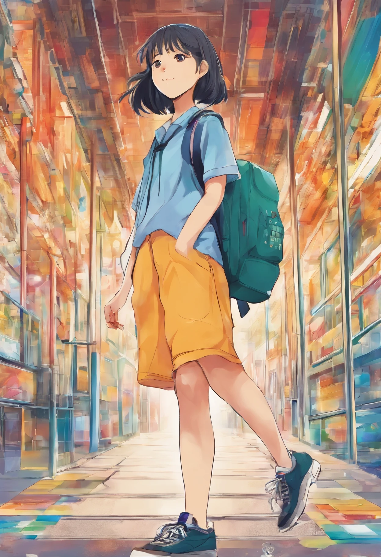 A -yeld As girl carrying a heavy bag to school