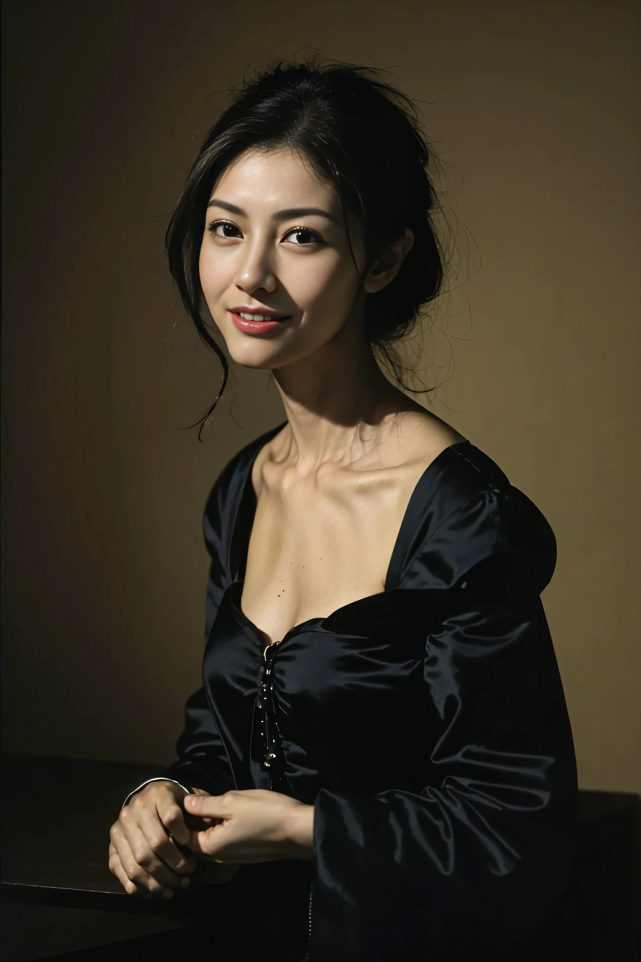 woman reading,curio,a smile,,Sweet and charming appearance.、Caravaggio'Painting、Caravaggio'chiaroscuro,,cute smile, ecstatic watch,a sexy,Seduce you