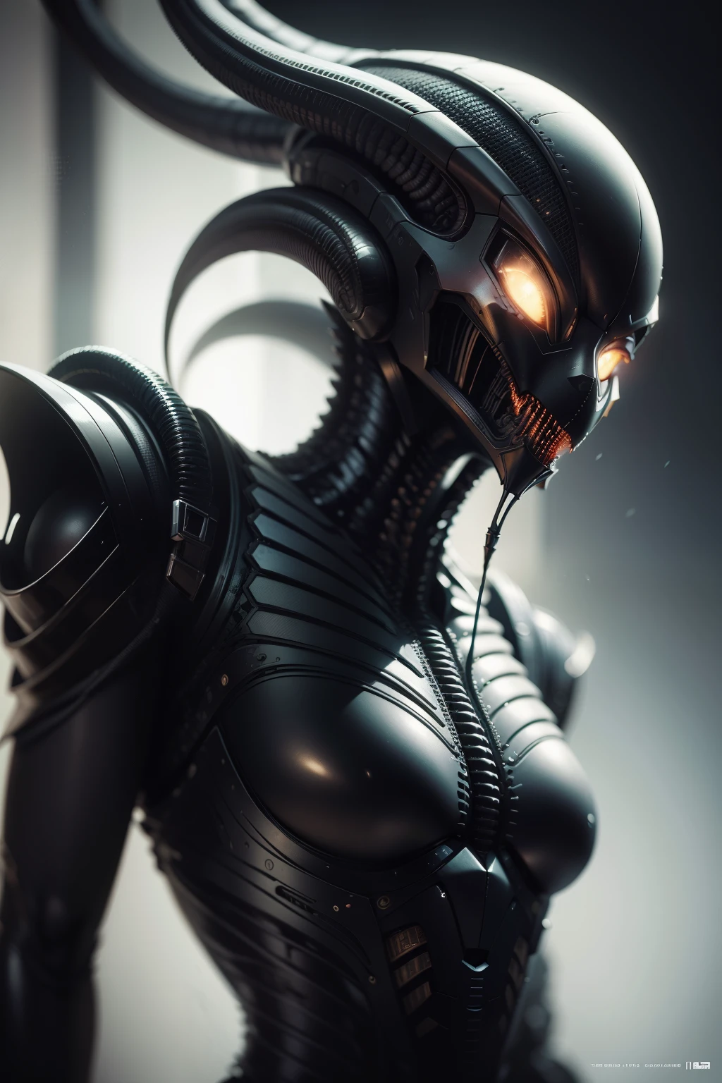 In the captivating cinematic portrait, the multi-textured black cinematic alien xenomorph takes center stage in a close-up view. Its intricately detailed form, trending on art platforms like ArtStation and Behance, is reminiscent of the iconic environment of the NOSTROMO. The alien's iconic features, depicted in the style of world-renowned artists such as H.R. Giger, Thomas Everett, Gustavo Medeiros, Marco Plouffe, and Miki Asai, come alive with hidden details that captivate the viewer's imagination.
With professional bokeh, the background fades into dimmed and