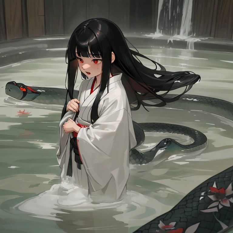 {{{{{gigoku syozyo}}}}}
{{{{amazing quality, great quality, high quality, very aesthetic, aesthetic, best quality}}}},
realistic, photo, shadow, Three-dimensional, absurdres, Digital art,
{{{{Magical girl}}}}, beautiful girl, one girl, 13 years old,
black hair, long hair, straight hair, trimmed hair, shiny hair, blunt bangs, short sideburns,
red eyes, {{big eyes}}, {{round eyes}}, eyes wide open, tareme,
{{flat chest}}, {{small breasts}}, {{detailed body}},
{{{Floral black kimono}, white tabi, black geta for women}}},
cluster amaryllis, black butterfly,
No panties, no bra, distress, resistance, defeat, inferiority, absurdres, aroused, sexual pleasure, troubled face, shy,
orgasm, Screaming, sensitive body, Sweat, trembling, torn clothes, wet clothes, melted clothes, transparent clothes, damaged clothes, girl gets wet, girl takes a bath, wet hair, A girl is immersed up to her waist in cloudy liquid, A girl is covered in cloudy liquid, A big snake squeezes a girl, snake bath,