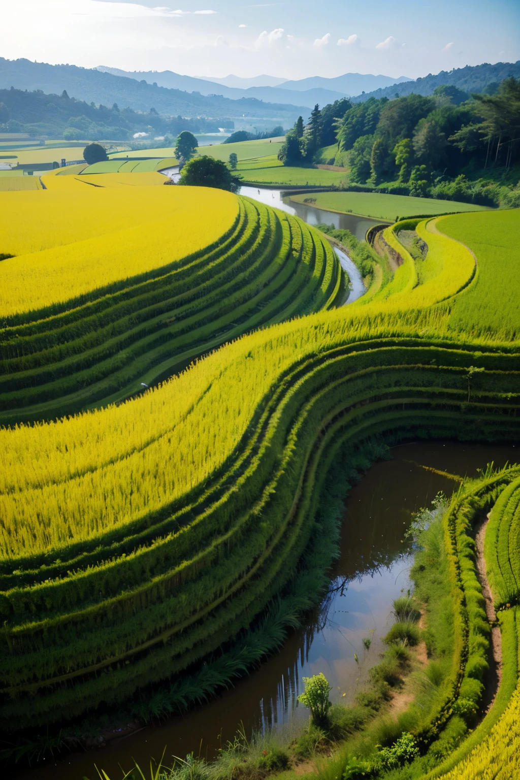 sky sun golden rice fields