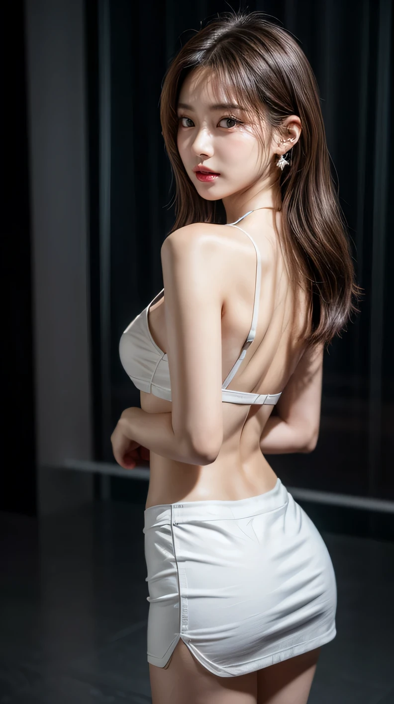 ((best quality, 8k, masterpiece: 1.3)), focus: 1.2, Wearing a emerald red cheongsam,8k ultra high definition,masterpiece级别的作品,RAW format photos,best picture quality,extreme details(1.2):Realistic reproduction,8K resolution unifies extremely detailed CG,8K diamond level exquisiteness,Wallpaper-like visual impact,Has deep depth of field、Layered light and shadow effects、Lens flash、Ray tracing technology(Amazingly beautiful face、beautiful lips、beautiful eyes),The facial details are extremely delicate(Skin texture is extremely delicate)——Depicting Korean female models,in the dark night,in deep shadow,Charming Korean girl,Just like a K-pop idol(Extremely slim and tight figure:1.3),Shown from the audience’s perspective,Exquisite waistline,(halter top:1.3),(mini skirt:1.3),Short clothing tailoring design,city night view,neon lights,Beautiful Korean girl in dark night atmosphere,Wear pearl stud earrings、lace pantyhose,eyes clear and bright,Walking posture,Has fair skin,Look directly at the front of the camera,Big eyes full of charm(Upper body close-up),A while,Back close-up,The overall image is extremely slim、Slim and elegant,Exquisite facial features,She looks a lot like actor Kim Hee Sun