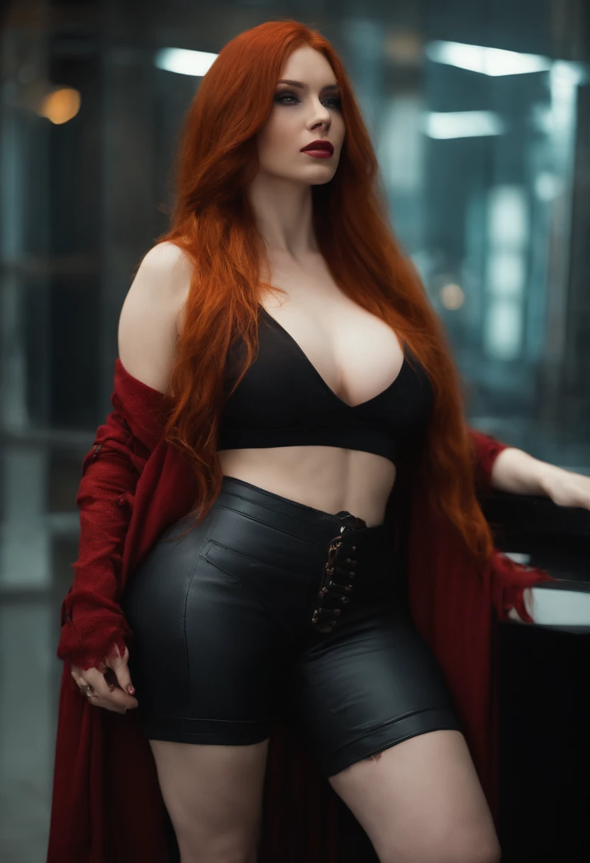 Long hair, Ultra Red Head, beautiful, ultra sexy, shy, large huge breasts, thick ass, thin waist,lucy \(cyberpunk\), ripped pants, dripping cum, pussy, gaping pussy