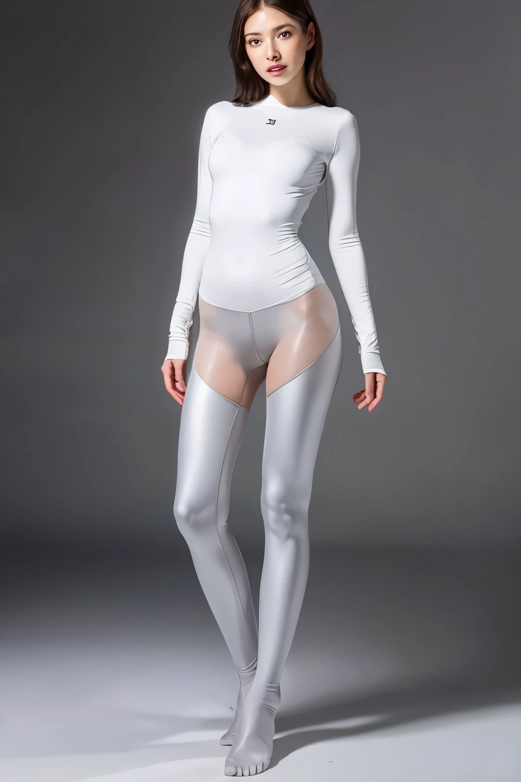 ((full body tights)), ((woman)), (silver), perfect face