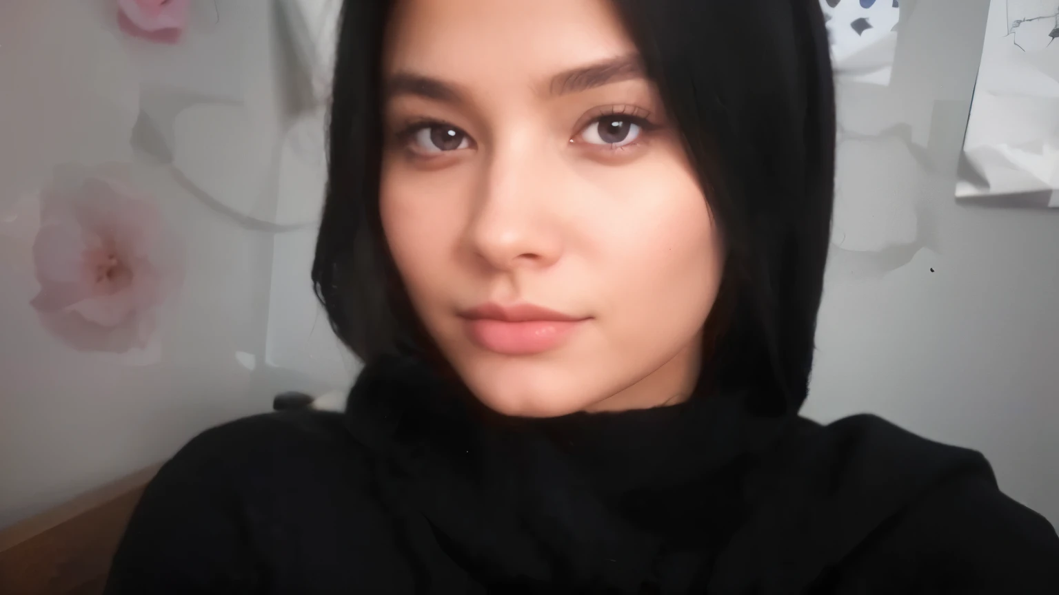 an Indonesian woman, beautiful cool, looks sweet, updo haistyle, (wearing a black top), showing cleavage, showing big thighs, curvaceous body, big breasts, full body photo, sitting astride, biting lip, 4k hd