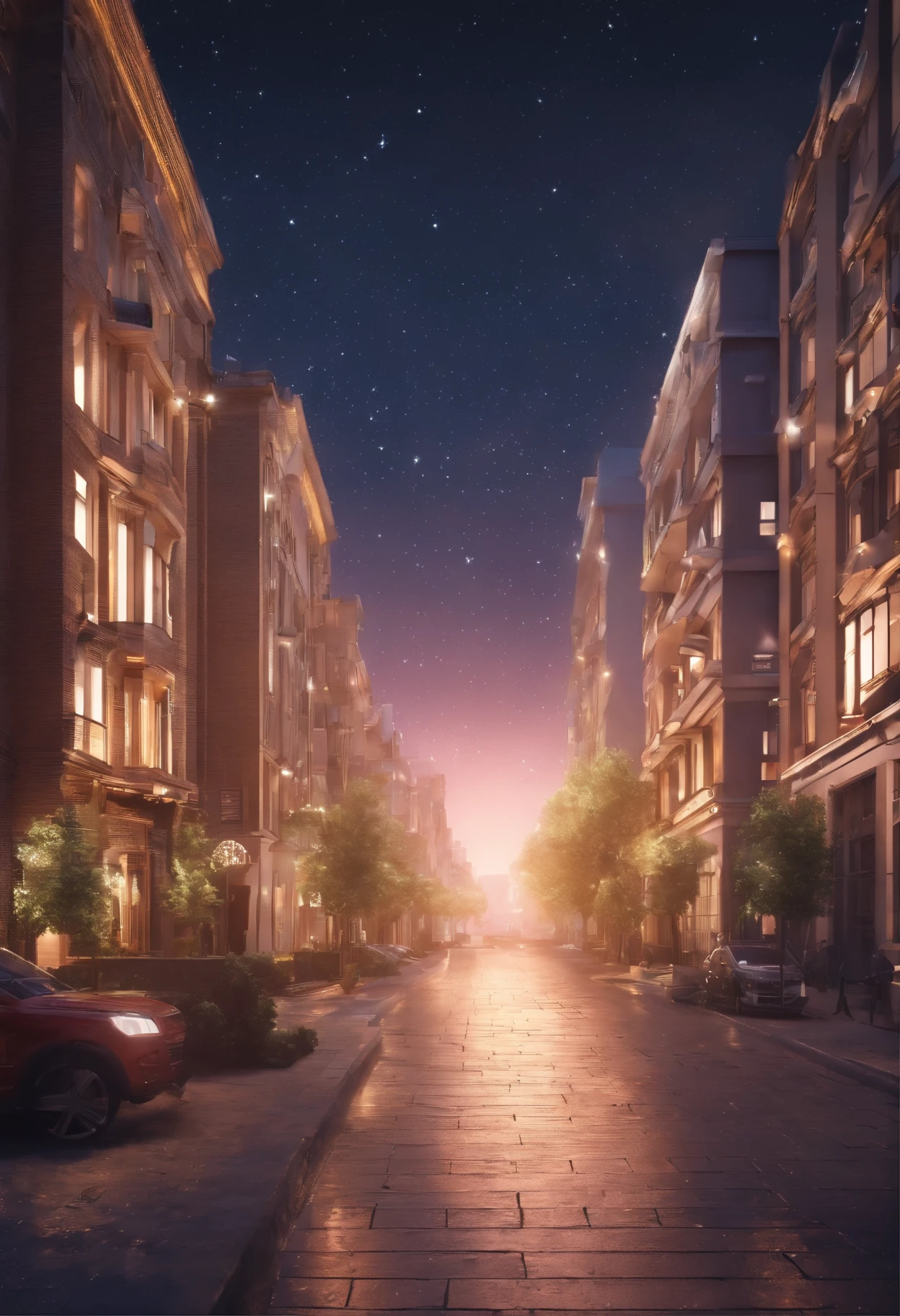 Night sky with twinkling stars in the city