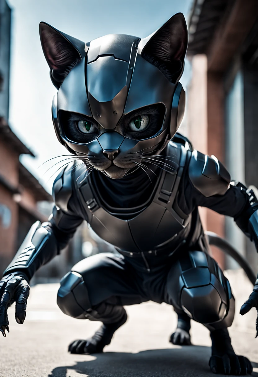 a cute spiderman kitten made out of metal, (cyborg:1.1), ([tail | detailed wire]:1.3), (intricate details), hdr, (intricate details, hyperdetailed:1.2), cinematic shot, vignette, centered