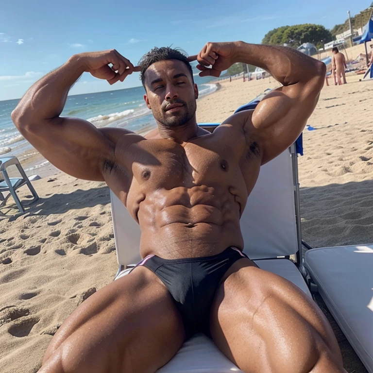 Tibo inshape « bodybuilder »nu avec un « gros pénis en érection»à la plage