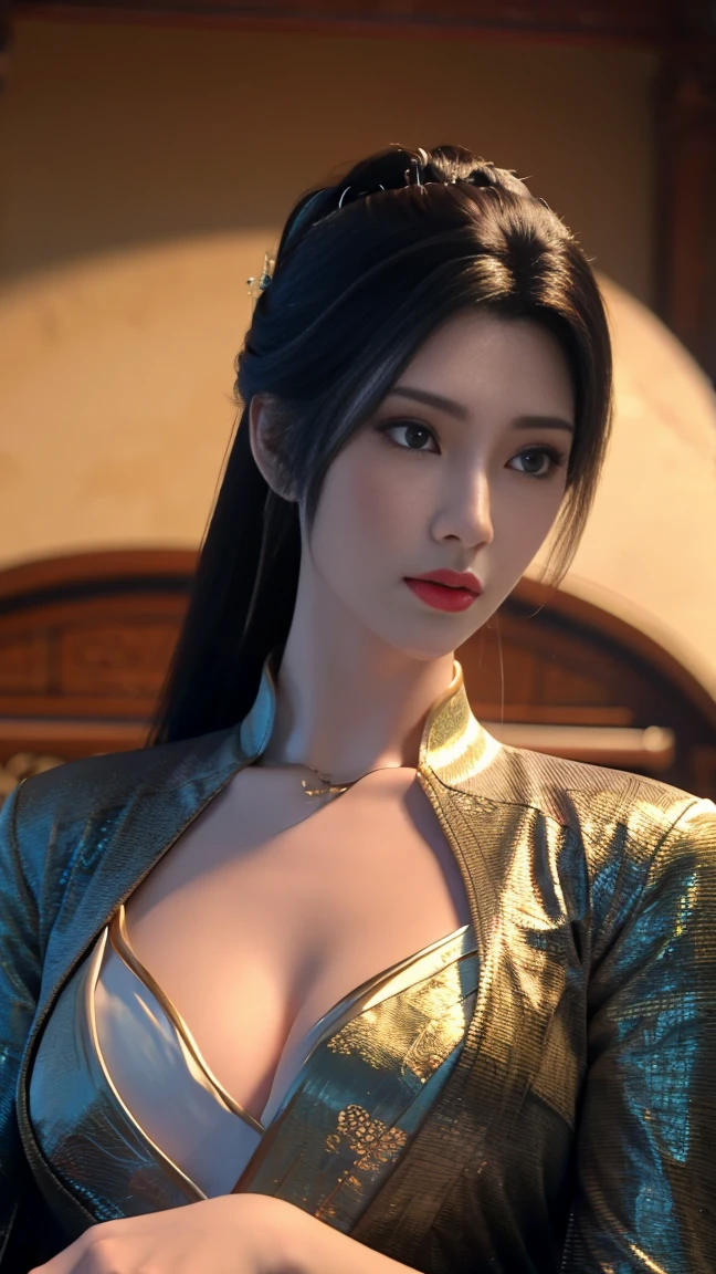 high quality images work of art masterpiece 1.3 beautiful asian girl cosplay Animation Da_yunxu animation perfect world with cheongsam costume ancient chinese smooth long black hair ponytail perfect face body perfect image looking at the viewer a truly beautiful work of art 3d image highest resolution uhd best quality image 32k