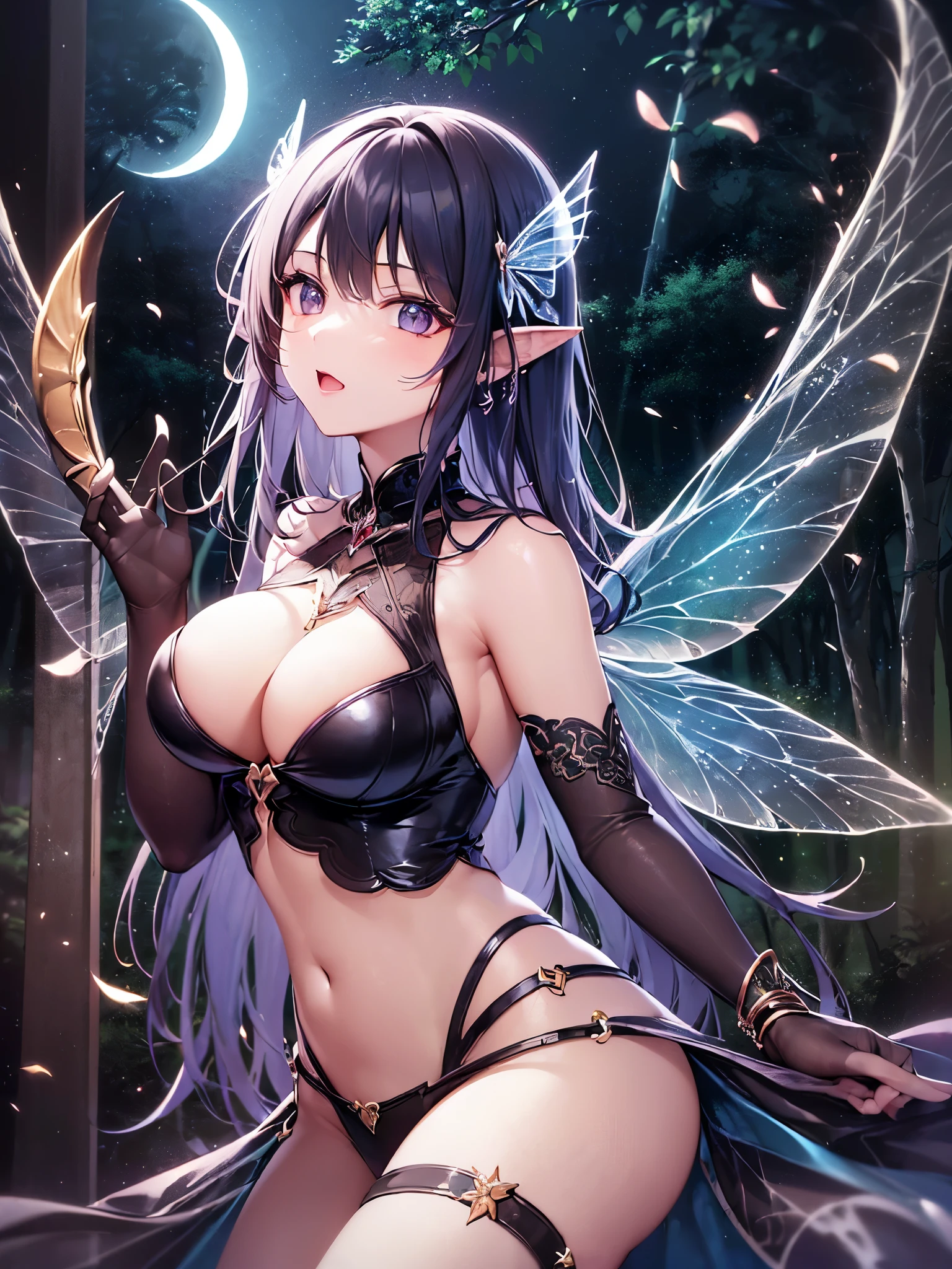 ((highest quality)),(ultra high resolution),(Super detailed),(detailed description),((best CG)),(best work of art),super precision art,great drawing art,(Fantasy art with precise details:1.5), (one female fairy:1.5),,Beautiful face 1.5,natural makeup:1.6,((transparent wings:1.6)), (((moonlit night in the forest:1.6))),((clear spring:1.6))