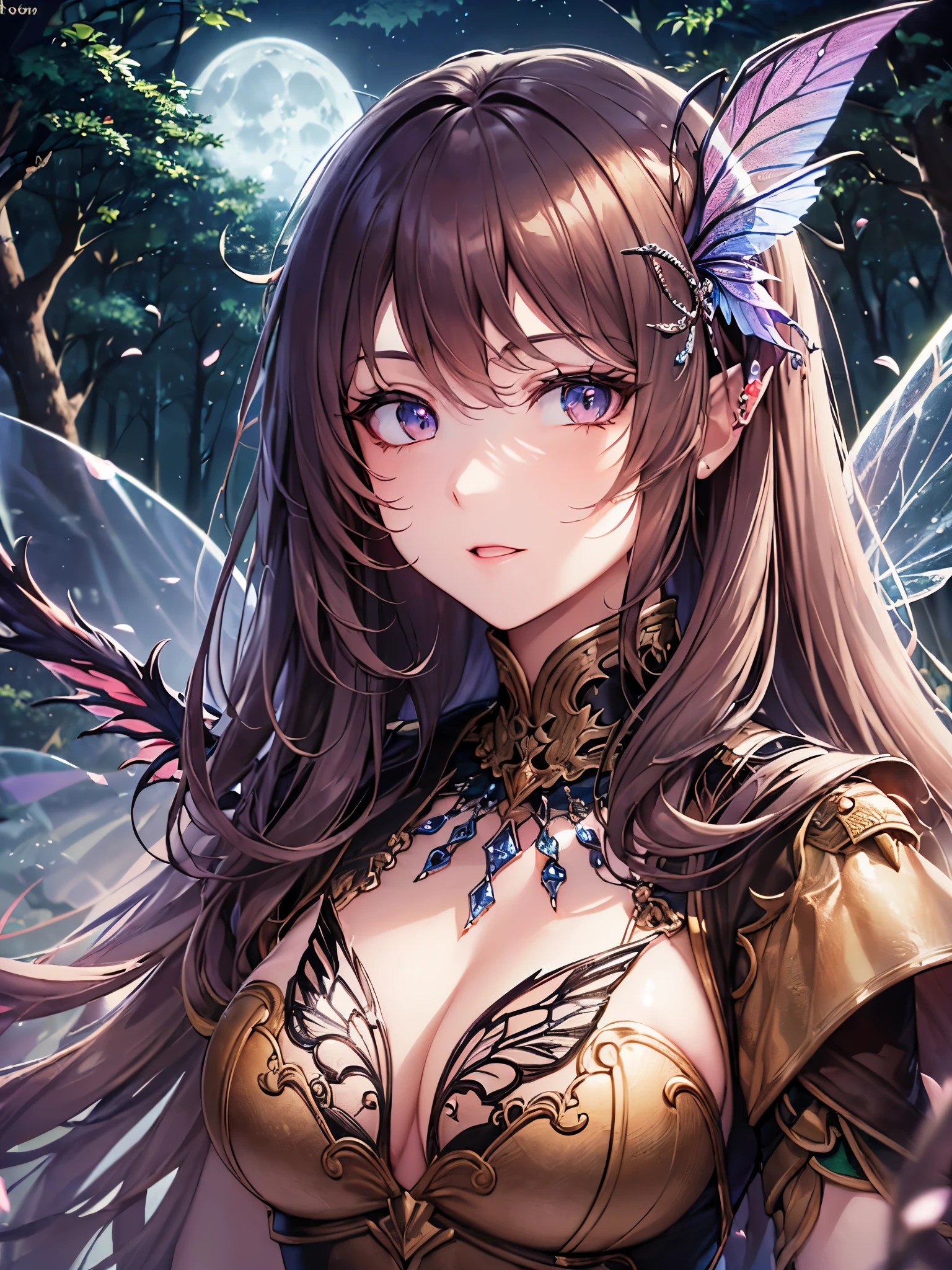 ((highest quality)),(ultra high resolution),(Super detailed),(detailed description),((best CG)),(best work of art),super precision art,great drawing art,(Fantasy art with precise details:1.5), (one female fairy:1.5),,Beautiful face 1.5,natural makeup:1.6,((transparent wings:1.6)), (((moonlit night in the forest:1.6))),((clear spring:1.6))