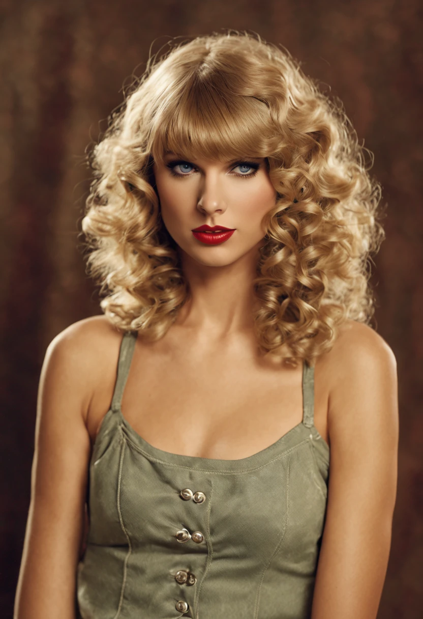singer Taylor swift(age 30), she is in a small trailer trash queen outfit (daisy duke jean shorts), Taylor is in the 1950s tv show The Three Stooges as the character Curly, two other lovely girls who look unique and nothing like Taylor are playing Moe and Larry, they are doing slap stick comedy hanging wall paper, highly detailed faces, show her from head to toe, full body shown, show her entire body, upscale to photo realistic, hyper realism