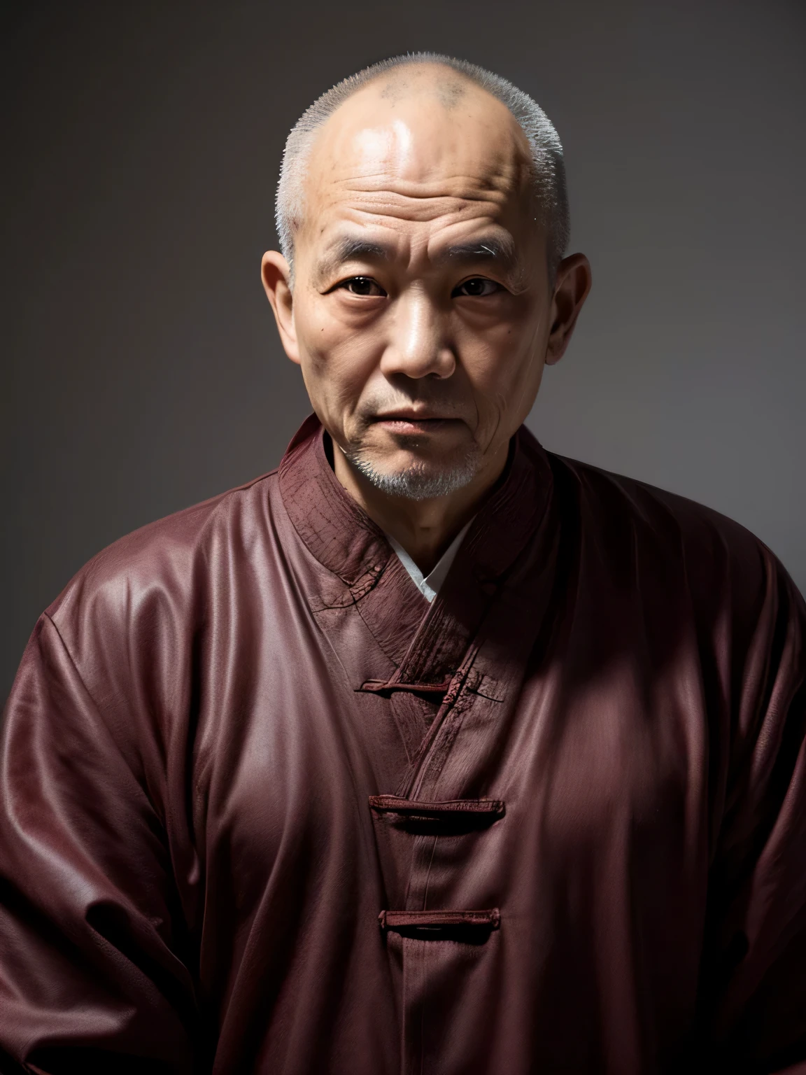 Old Chinese monk,wrinkle,Upper body is shown,Straight head,Have a pair of kind eyes