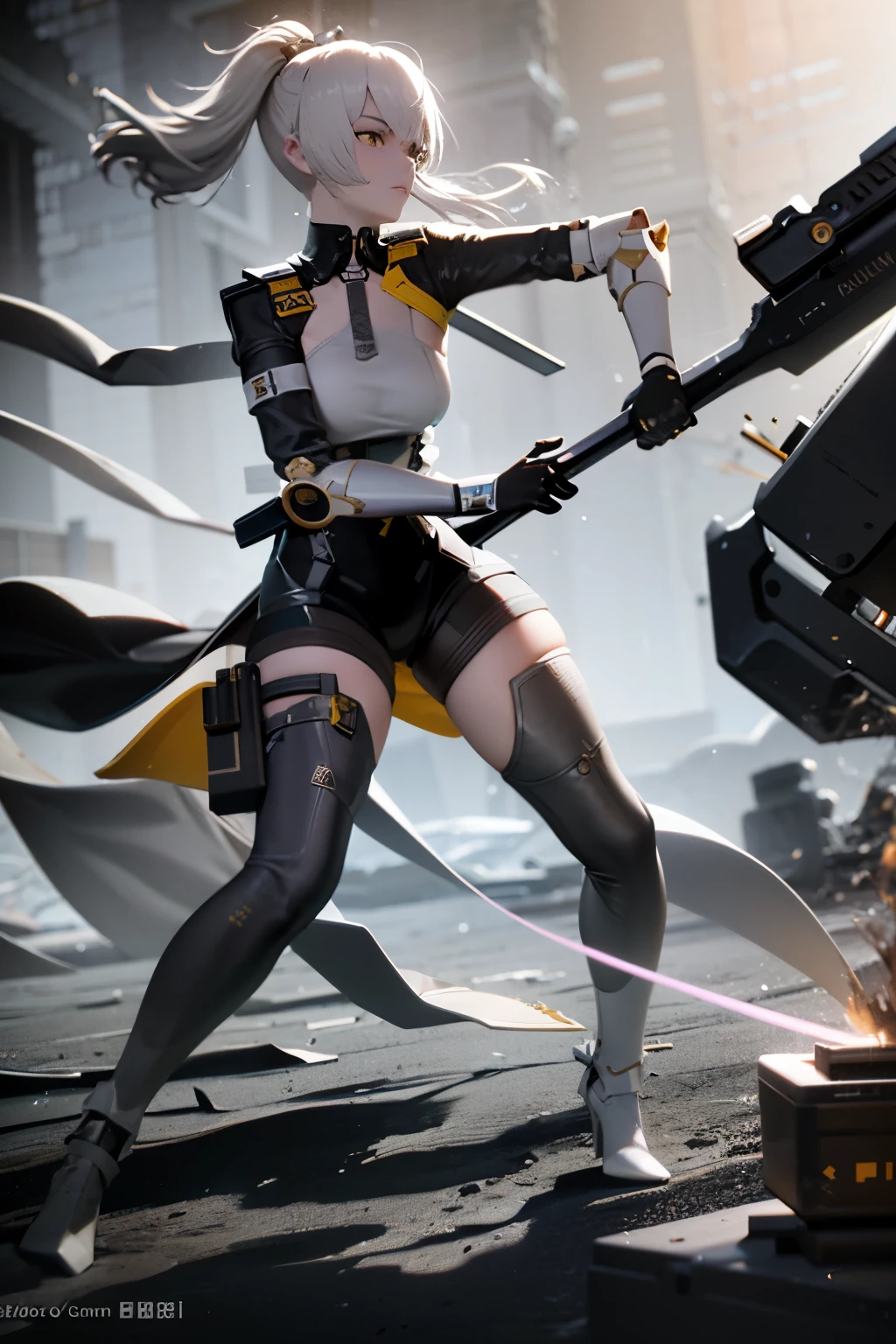 three different photos，A woman dressed in black holds a sword, wlop style sancred waters, Weapon-carrying poses, Female Action Anime Girl, 3D rendering character art 8k, Neil inspired, wielding the naginata, Neil : Inspired by automata, Neil:Inspired by automata, dynamic pose realistic