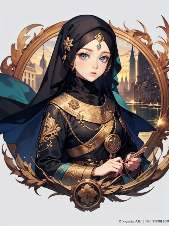 official art, unity 8k wallpaper, ultra detailed, beautiful hijab and aesthetic, High quality, beautiful, masterpiece, best quality, (zentangle, mandala, tangle, entangle:0.6),