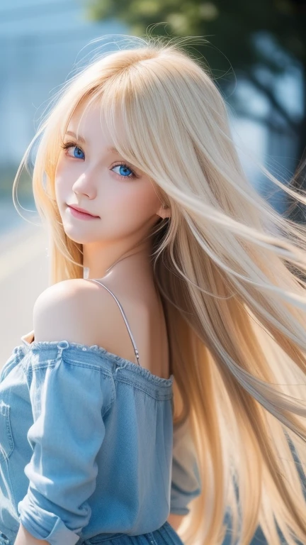 very beautiful face、Beautiful, extremely long blonde hair dancing in the strong wind、Bangs swaying between eyes、19 year old cute sexy bright blue eyed blonde girl、hair above eyes、片hair above eyes、hair between eyes