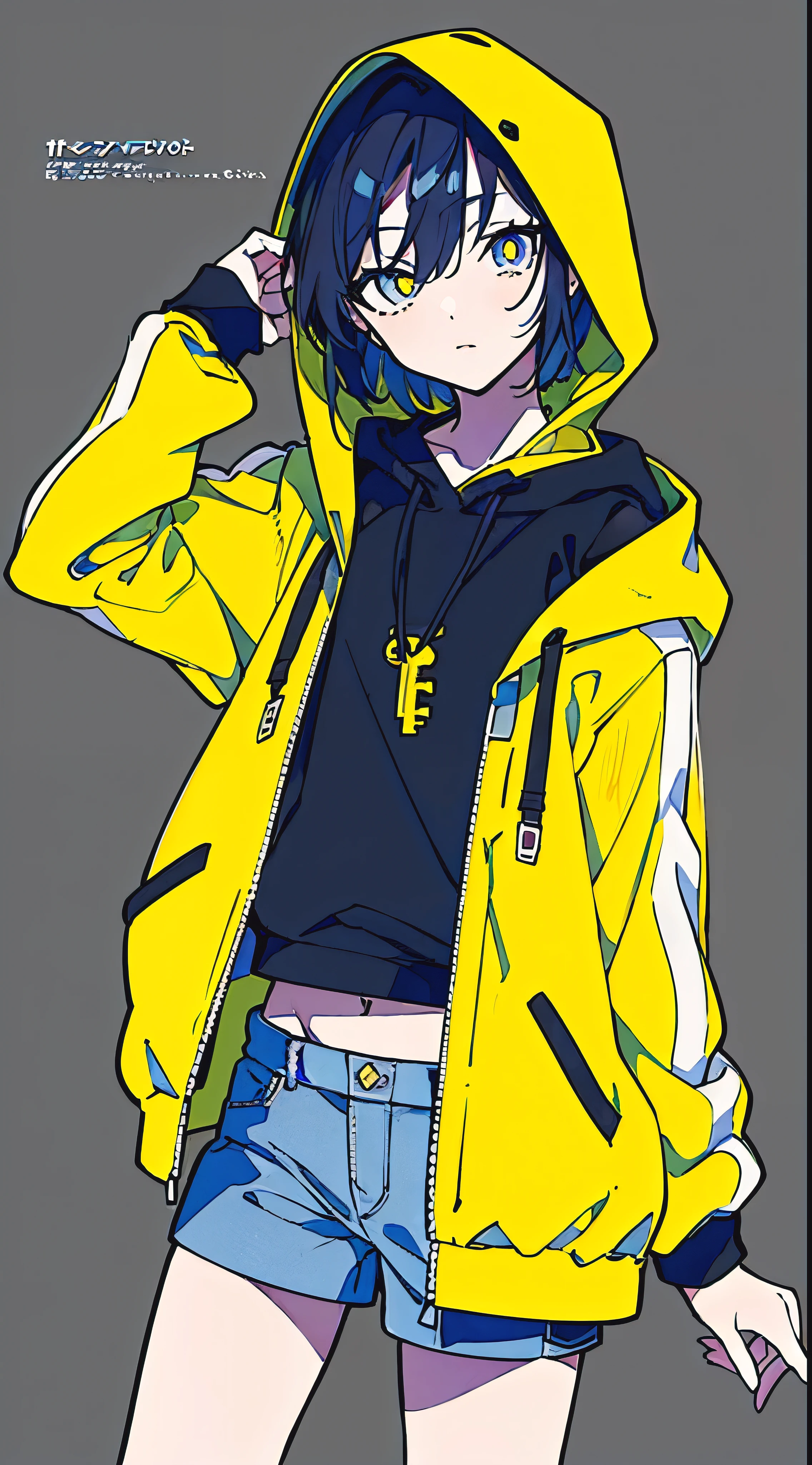 (masterpiece, highest quality:1.6), alone, thick outline, (simple background, Dark yellow background, monochrome, dark yellow theme:1.2), official art, Key Visual, 8K, confused, whole body, (Unique hair, oversized hoodie, hot pants, arch back, short torso:1.2), belly button, thighs, cowboy shot, HDR, sharp focus, High resolution, most detailed, very detailed, Super detailed, finely, detailed eyes and face, sharp pupils, realistic student