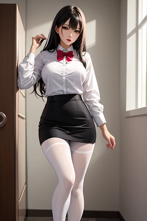 Masterpiece, Top quality, Ultra high definition, Maximum resolution, Very detailed, Professional lighting, Cowboy shots, Masturbation, Grab your own breasts, One girl, , Very cute, Sit on boy, Spread your legs, Black hair, Semi-long hair, Hair ornament, Hairpin, Uniform, Open shirt, up shirt, sweat, Blue eyes, Blush, Crotch, Bukkake, One boy, Insert