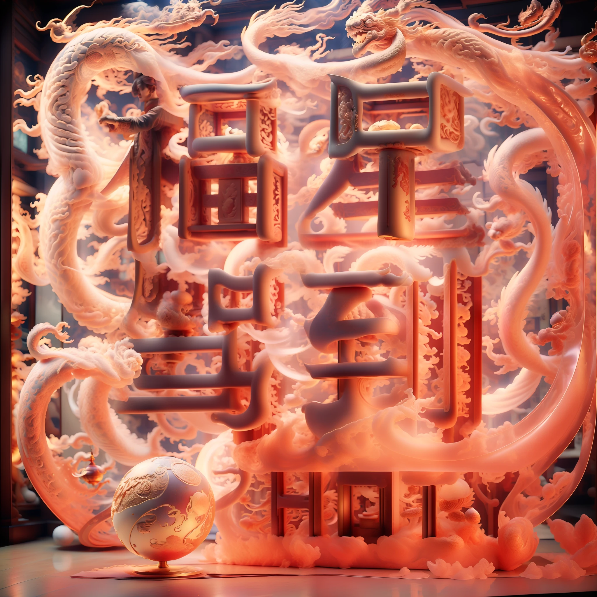 American chinese character on top of background,（（simple big red background））(santan seal moon，Leifeng Tower,west lake，lotus),super detailed，high quality，gramophone record, Ray tracing，Beautiful chinoiserie，The golden curve，Holographic dragon，transparent，carved pattern