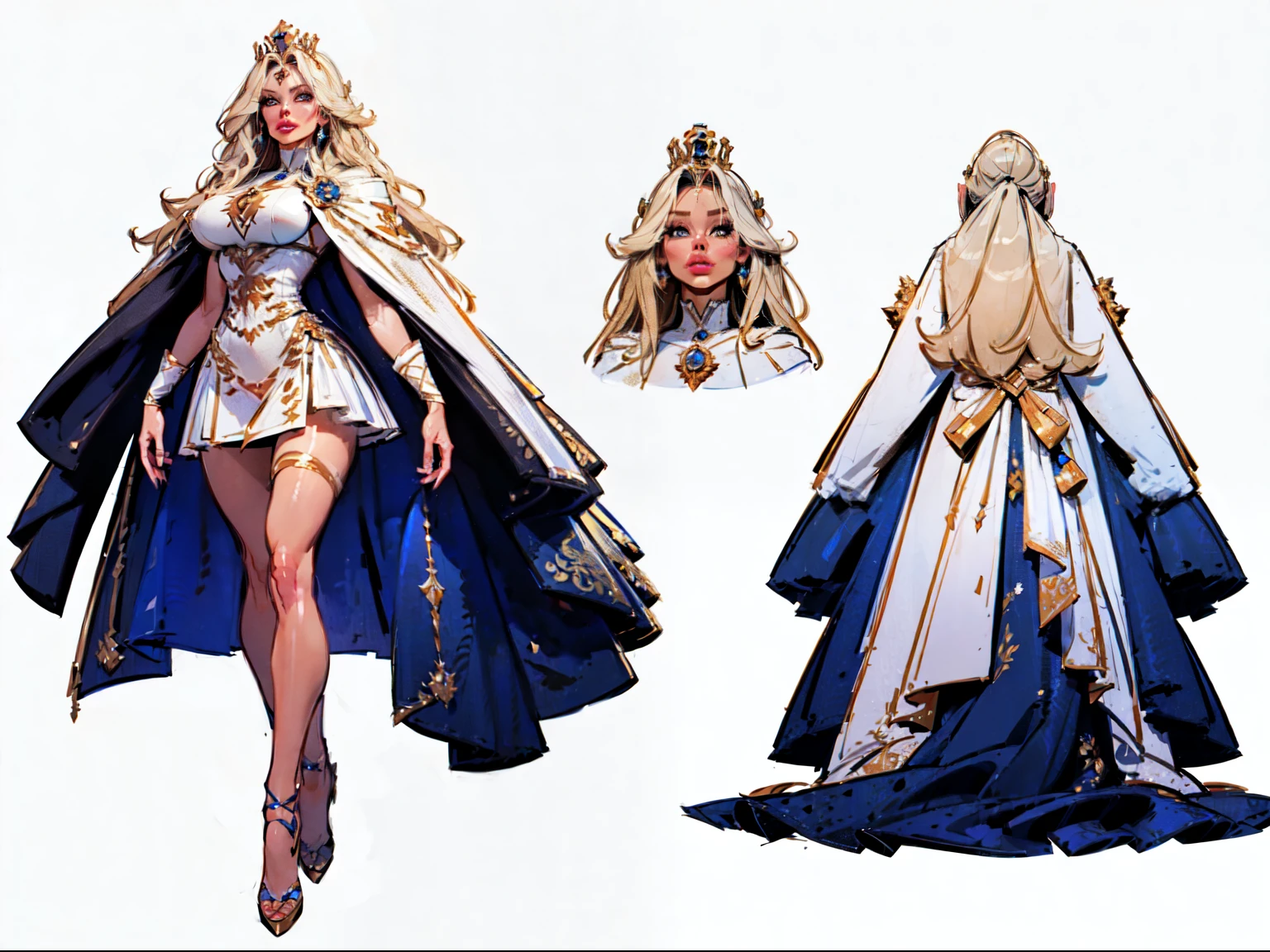 ((masterpiece)),(((best quality))),((character design sheet)), illustration,1woman, environment Scene change,  muscular, (white skin:1.4), white legs, thick legs, (royalty cape:1.5), scribbles and marks, fire, ((detailed face:1.1)), rough sketches, pose too, blonde and white color palette, 8k,16k, (simple background, light background: 1.3)